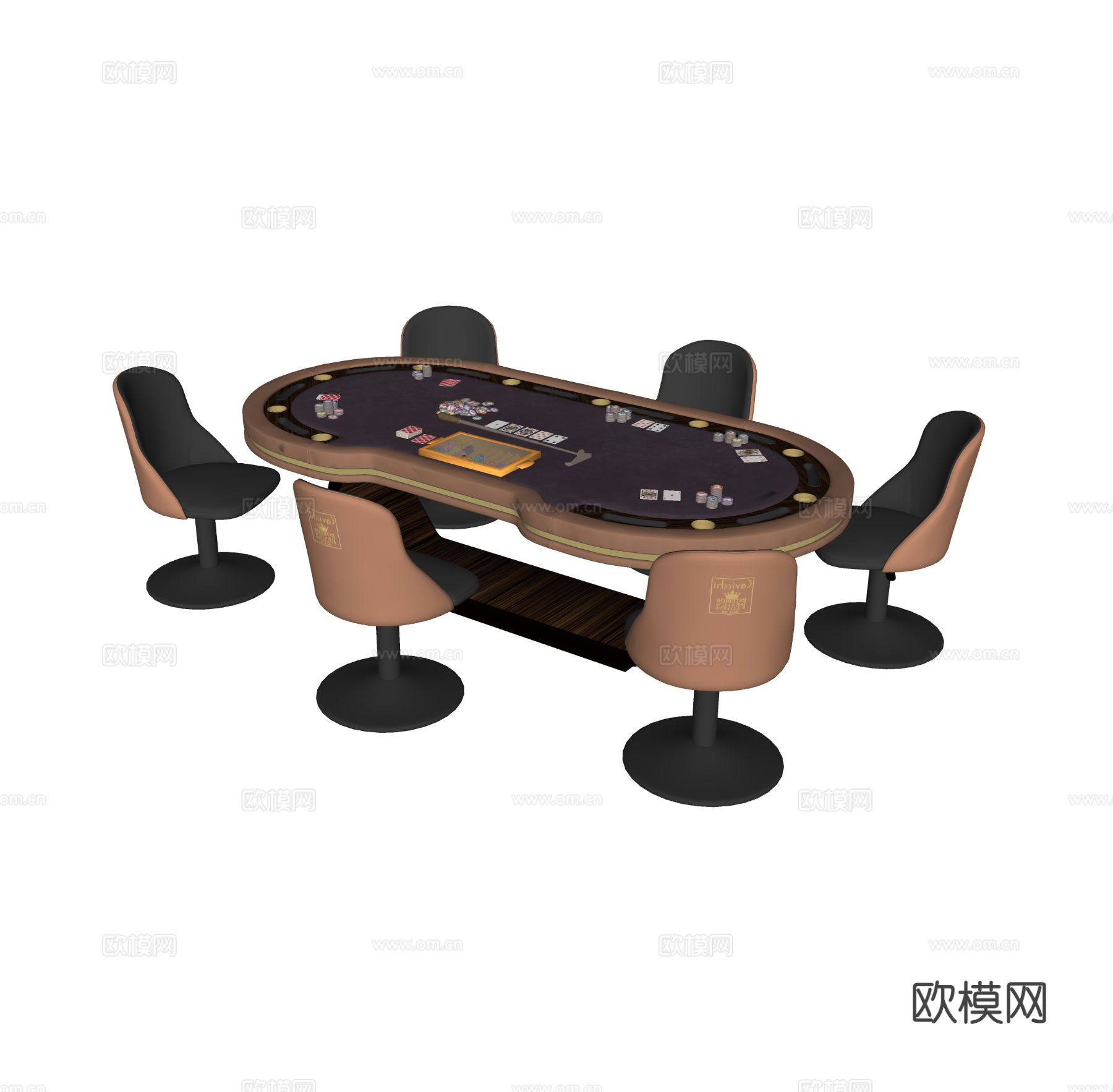 现代德州扑克 棋牌桌椅su模型