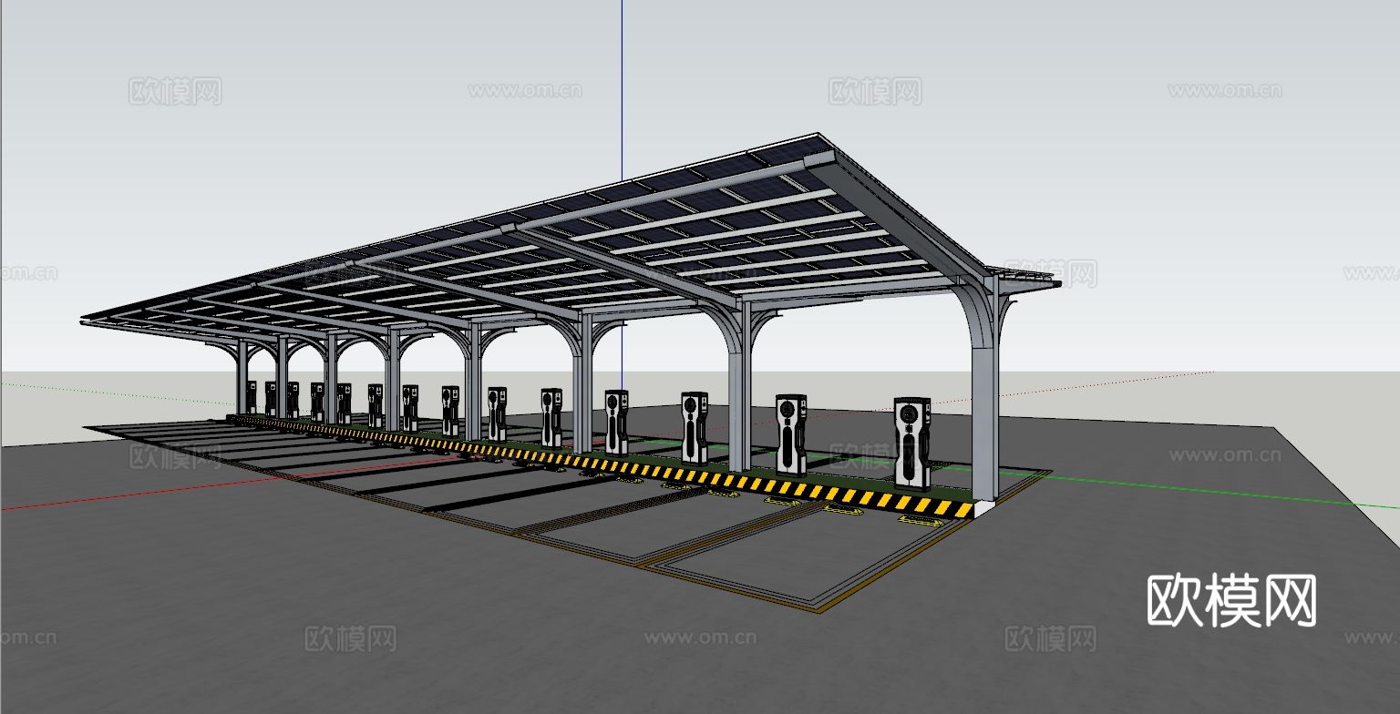 新能源汽车充电桩 停车场su模型
