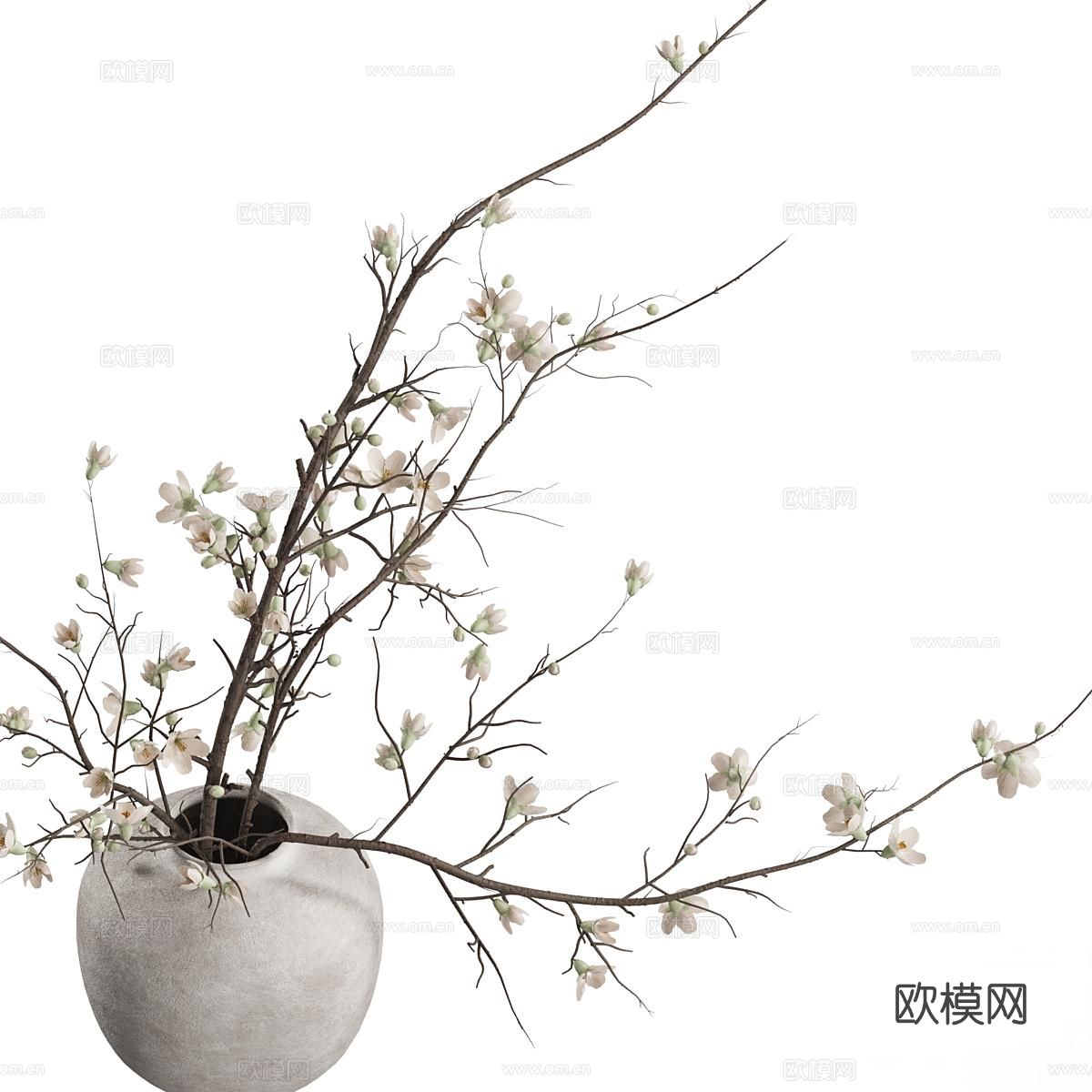 侘寂花瓶 花艺 鲜花 插花3d模型