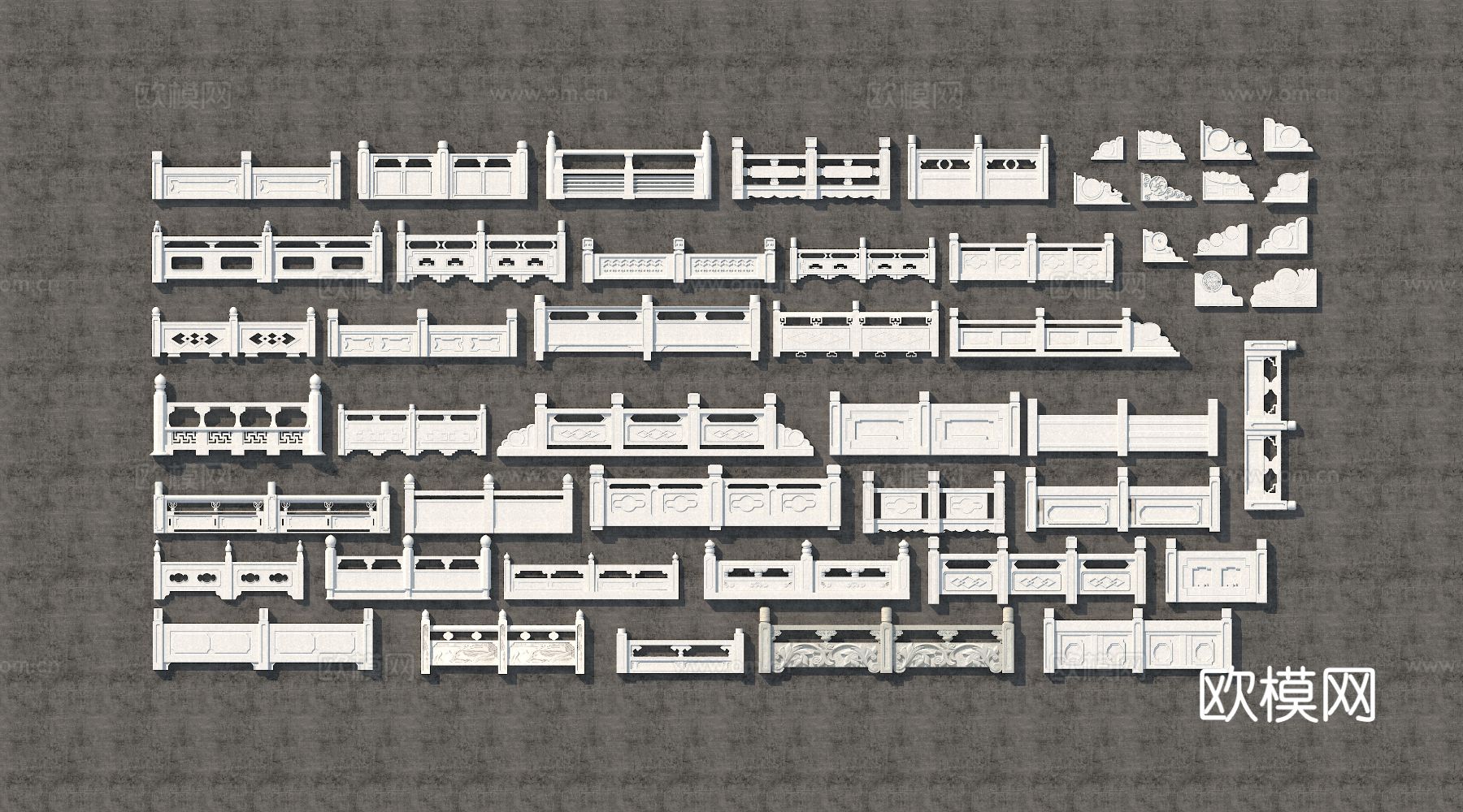 新中式栏杆 护栏 围栏 栏河3d模型