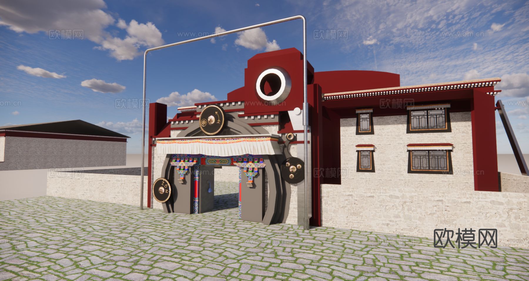 藏式建筑 藏式门头su模型下载（渲染图3）