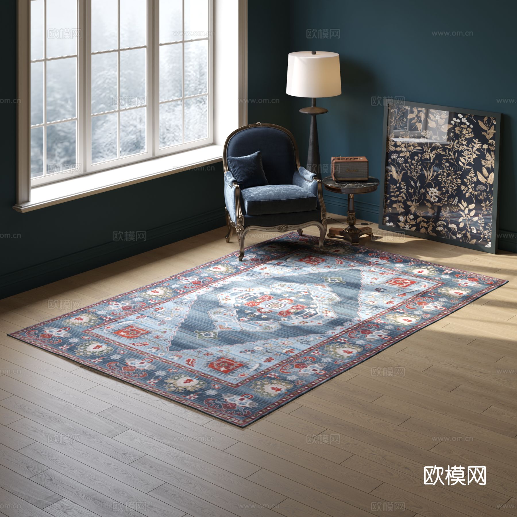 蓝色方形花纹地毯 2025版VR材质下载