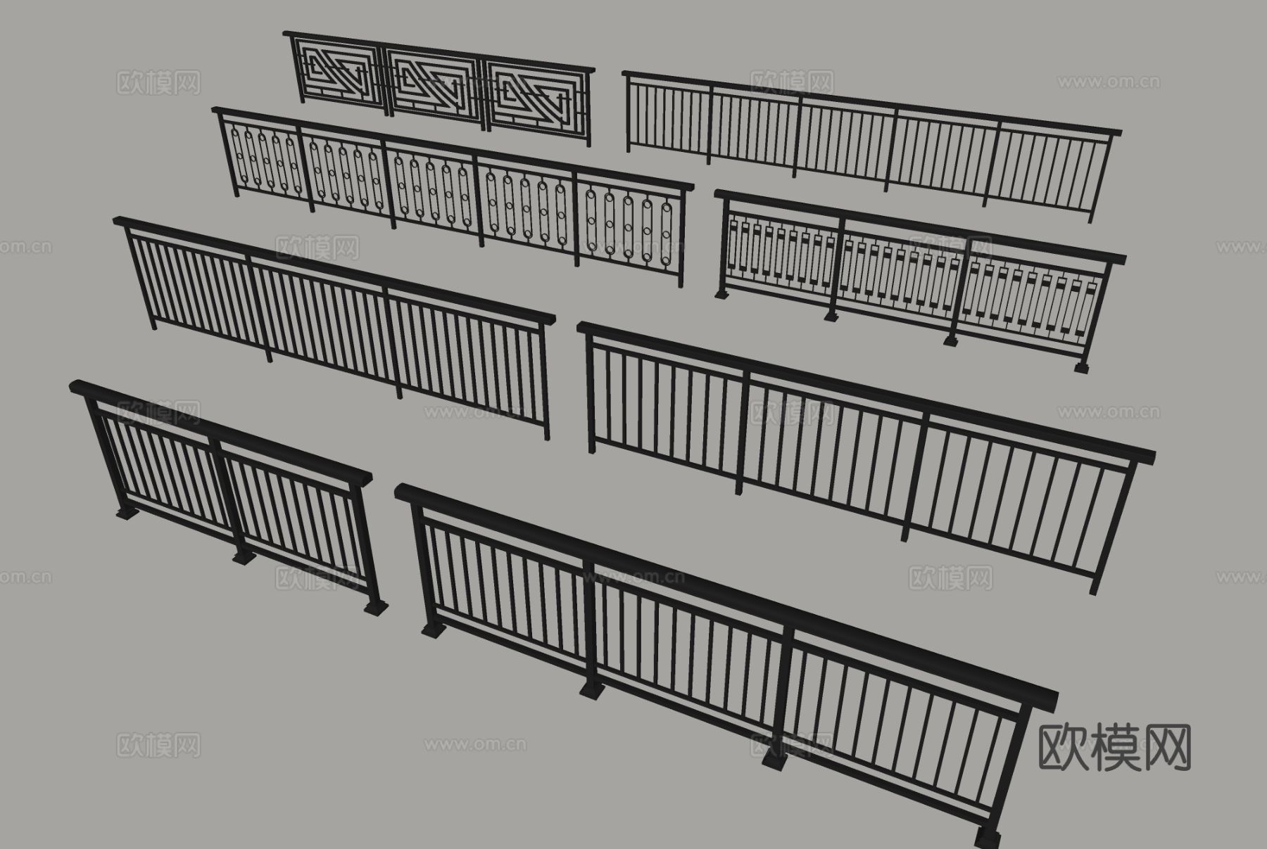 现代栏杆 护栏 围栏 阳台栏杆su模型
