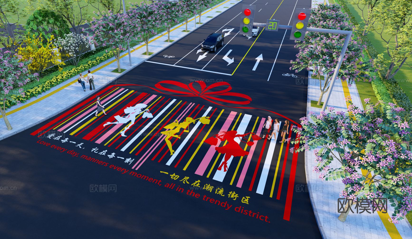 创意斑马线 趣味斑马线 市政道路画线su模型