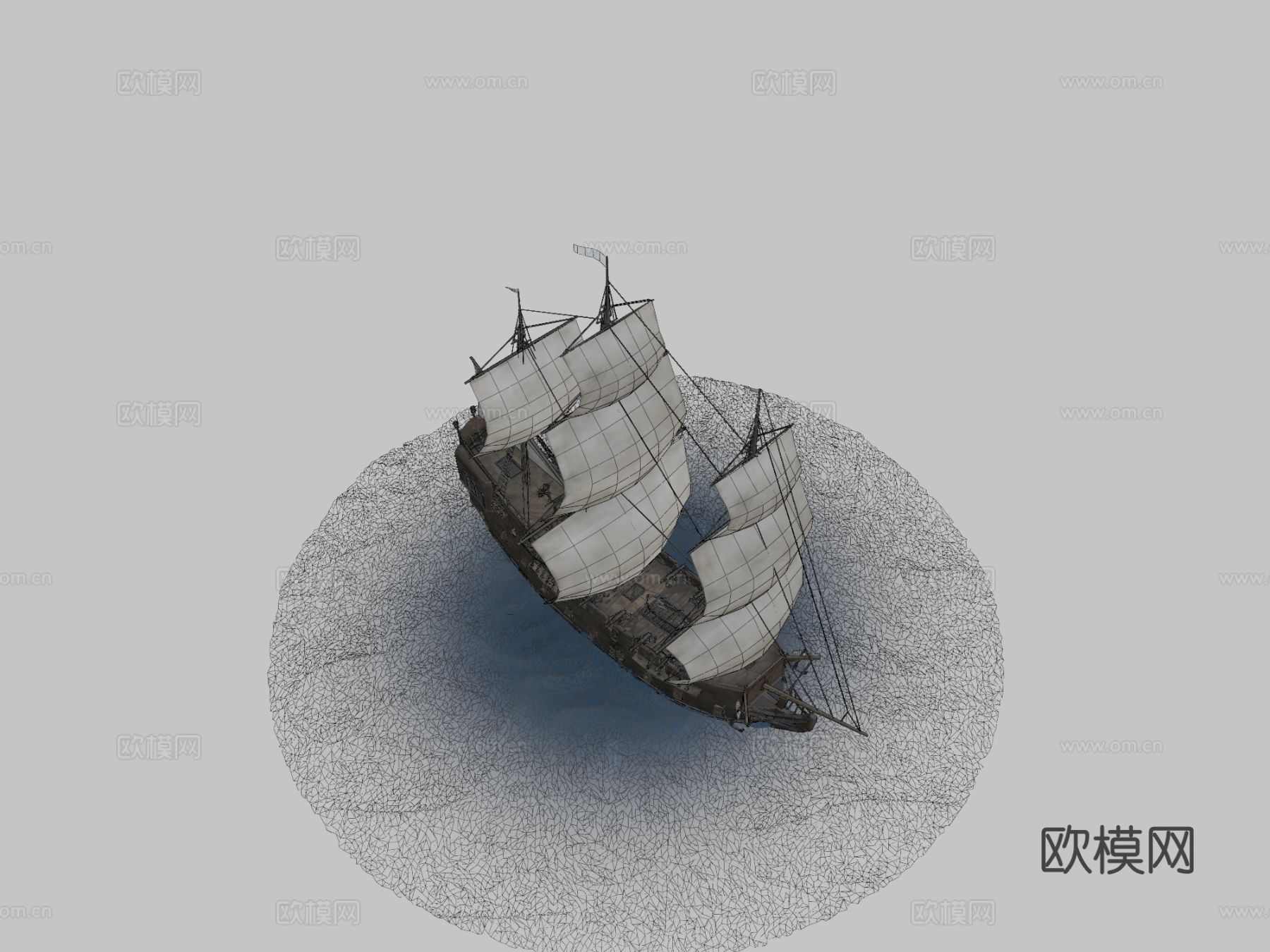 帆船 船只 海盗船 船帆3d模型下载（渲染图2）