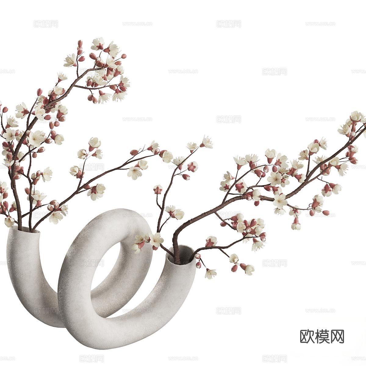 侘寂花瓶 花艺 鲜花 插花3d模型