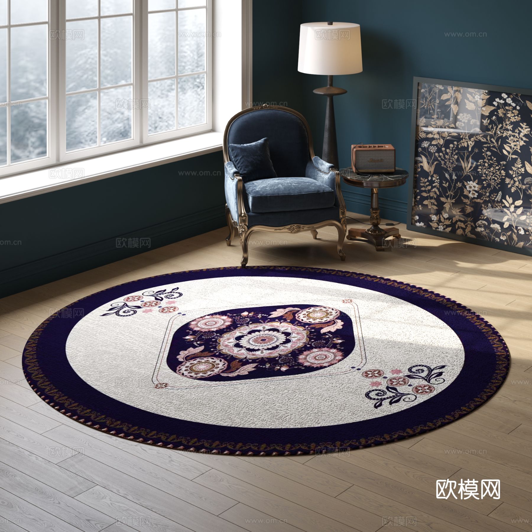 黑白圆形花纹地毯 2025版VR材质下载