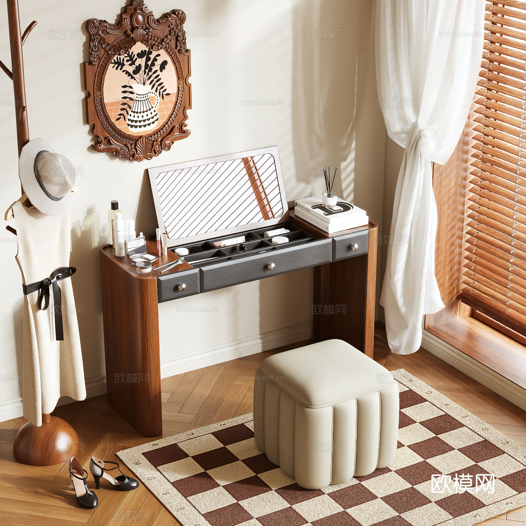 中古风梳妆台3d模型下载