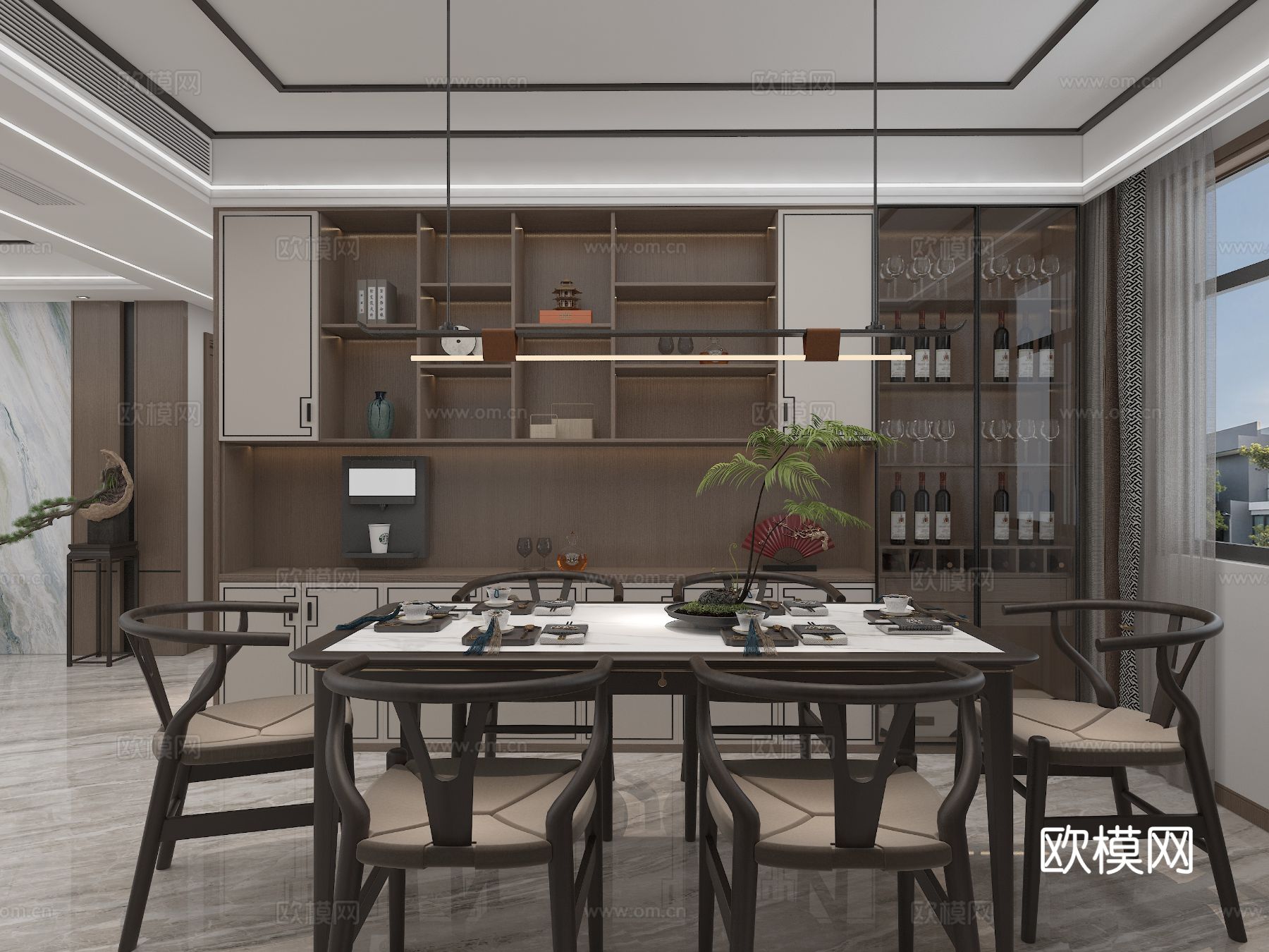 新中式平层 客餐厅装修效果图下载（渲染图7）