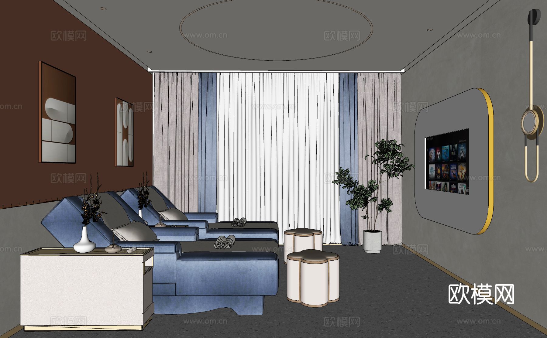 洗浴包间 足浴 休闲娱乐场所su模型下载（渲染图1）