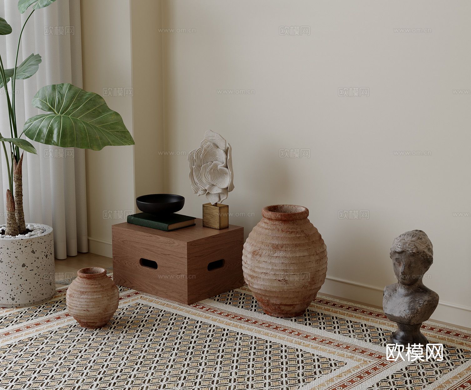 侘寂陶罐摆件su模型下载（渲染图2）