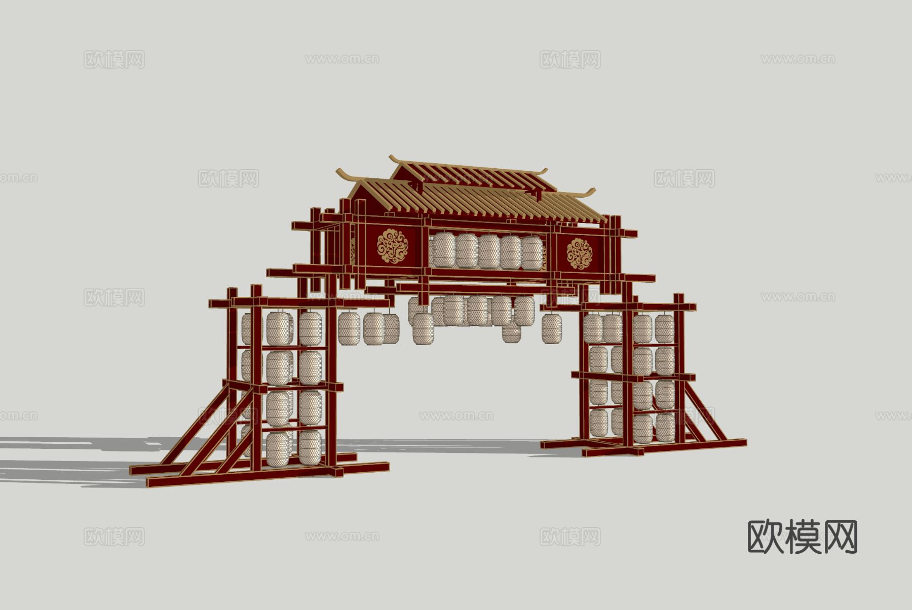 新中式古建牌坊 国潮国风街区 景区门楼su模型