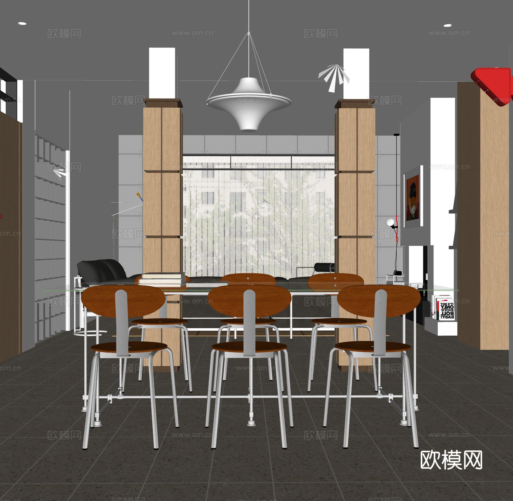 中古风客餐厅 极简客餐厅su模型下载（渲染图1）