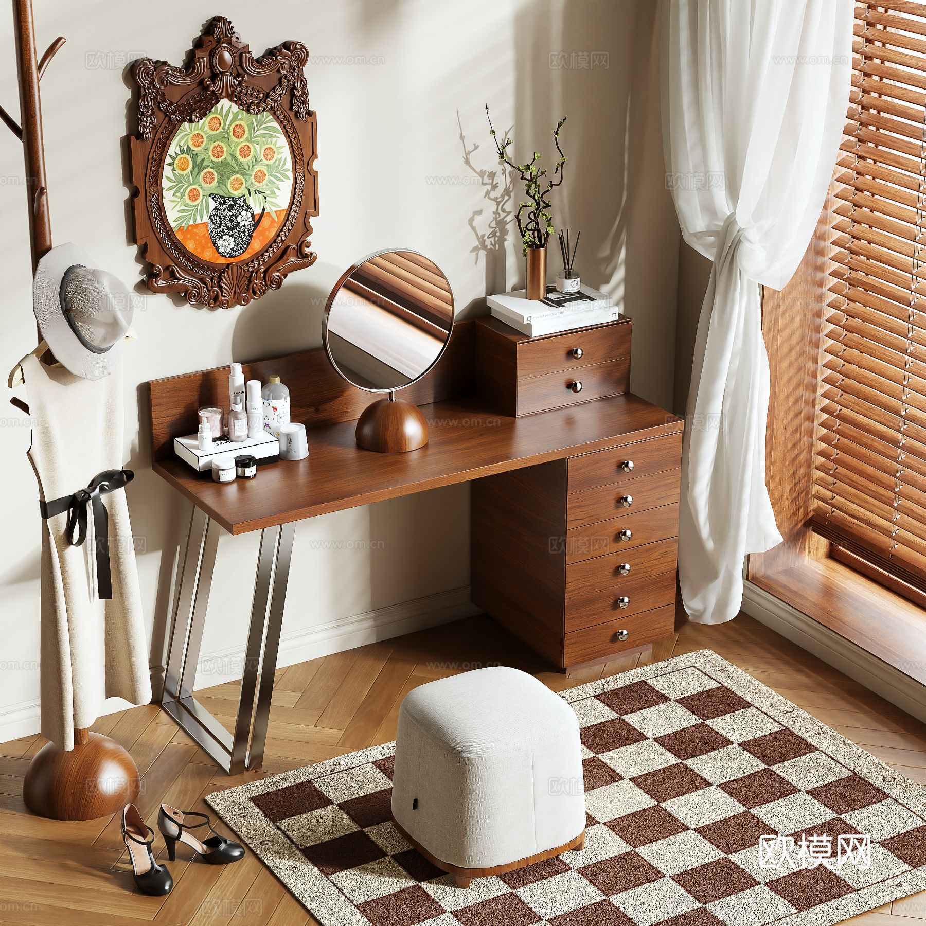 中古风梳妆台3d模型下载