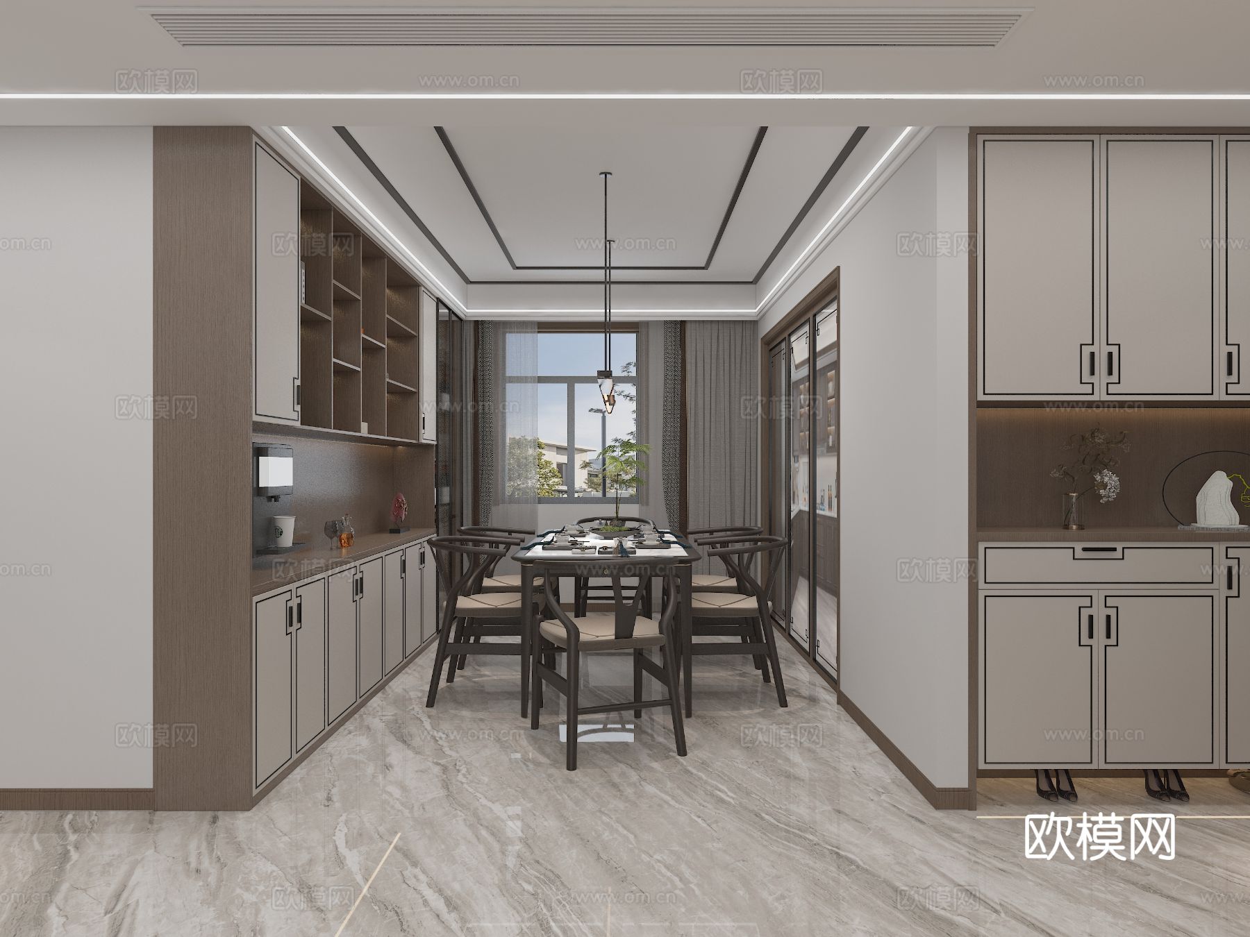 新中式平层 客餐厅装修效果图下载（渲染图2）