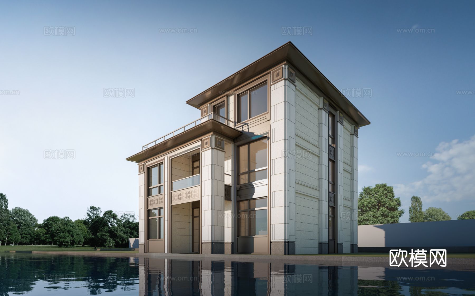 现代独栋别墅su模型下载（渲染图2）