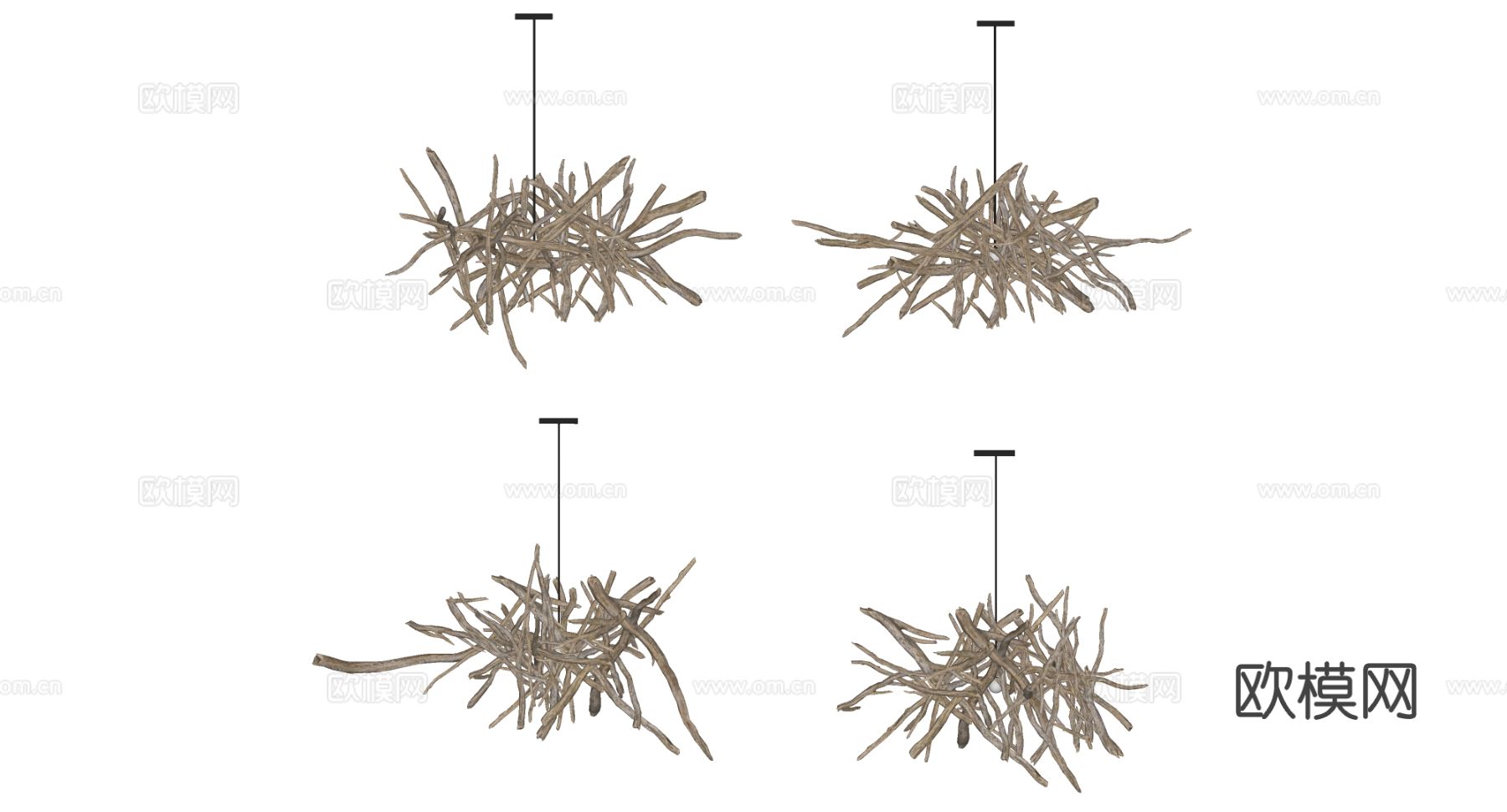 侘寂树枝吊灯 树干吊灯 枯树吊灯su模型