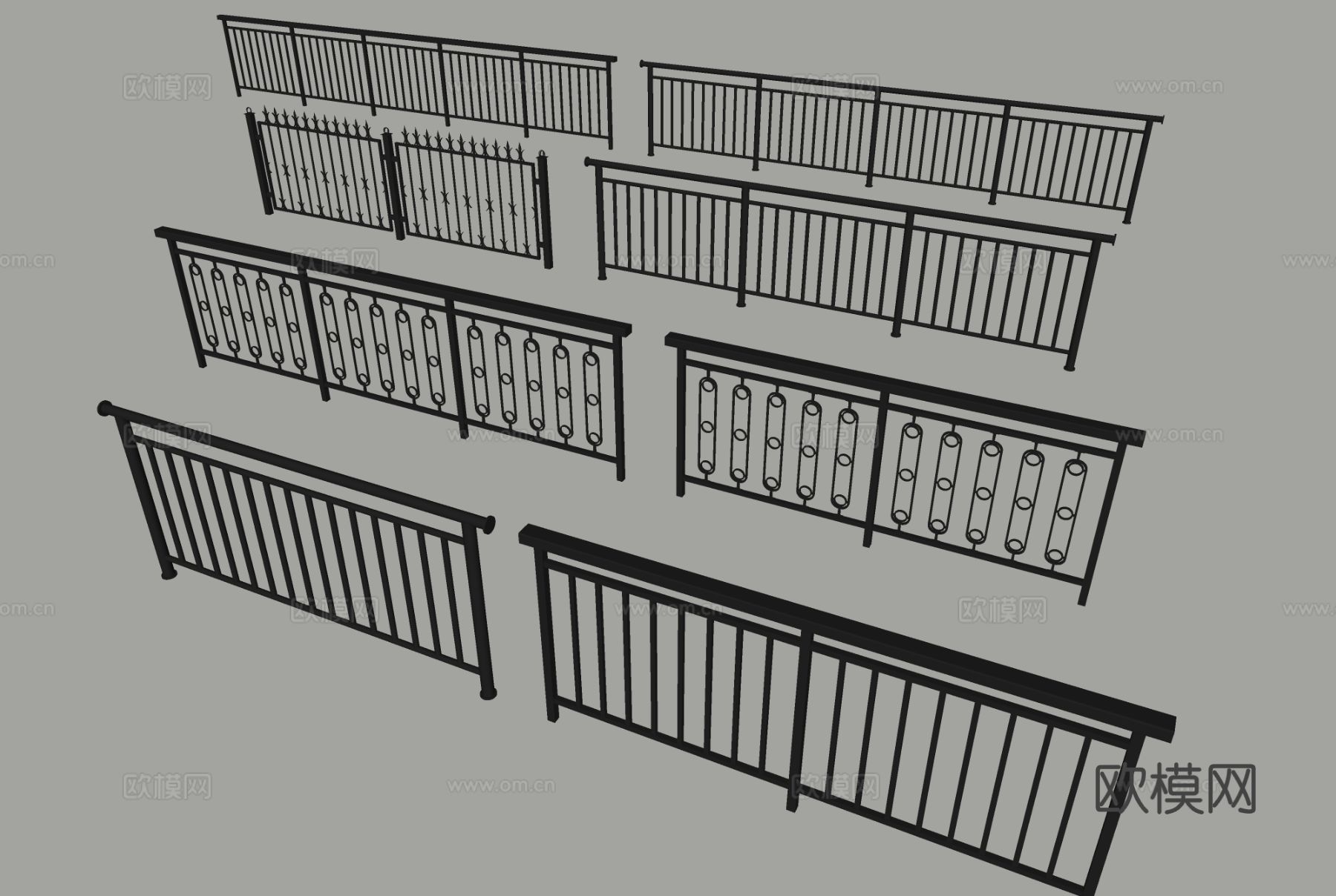 现代栏杆护栏 围栏 阳台栏杆su模型