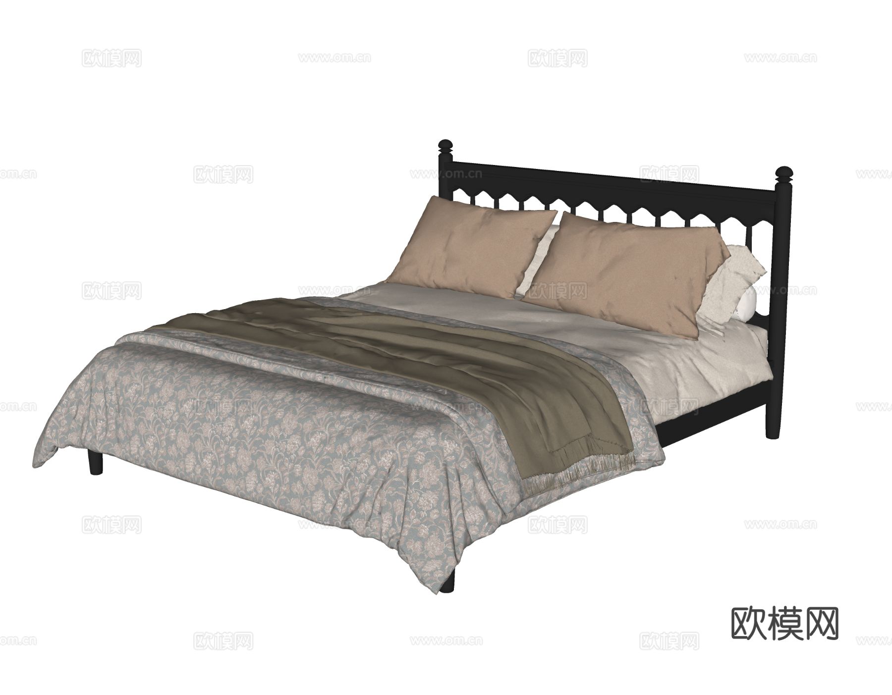 法式双人床su模型下载（渲染图1）