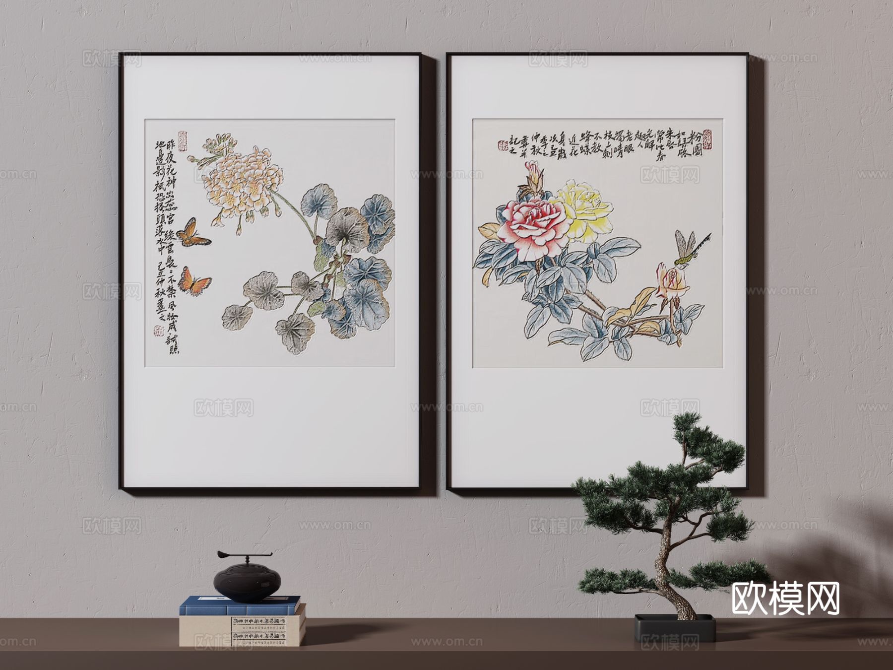 新中式花卉画 装饰画3d模型