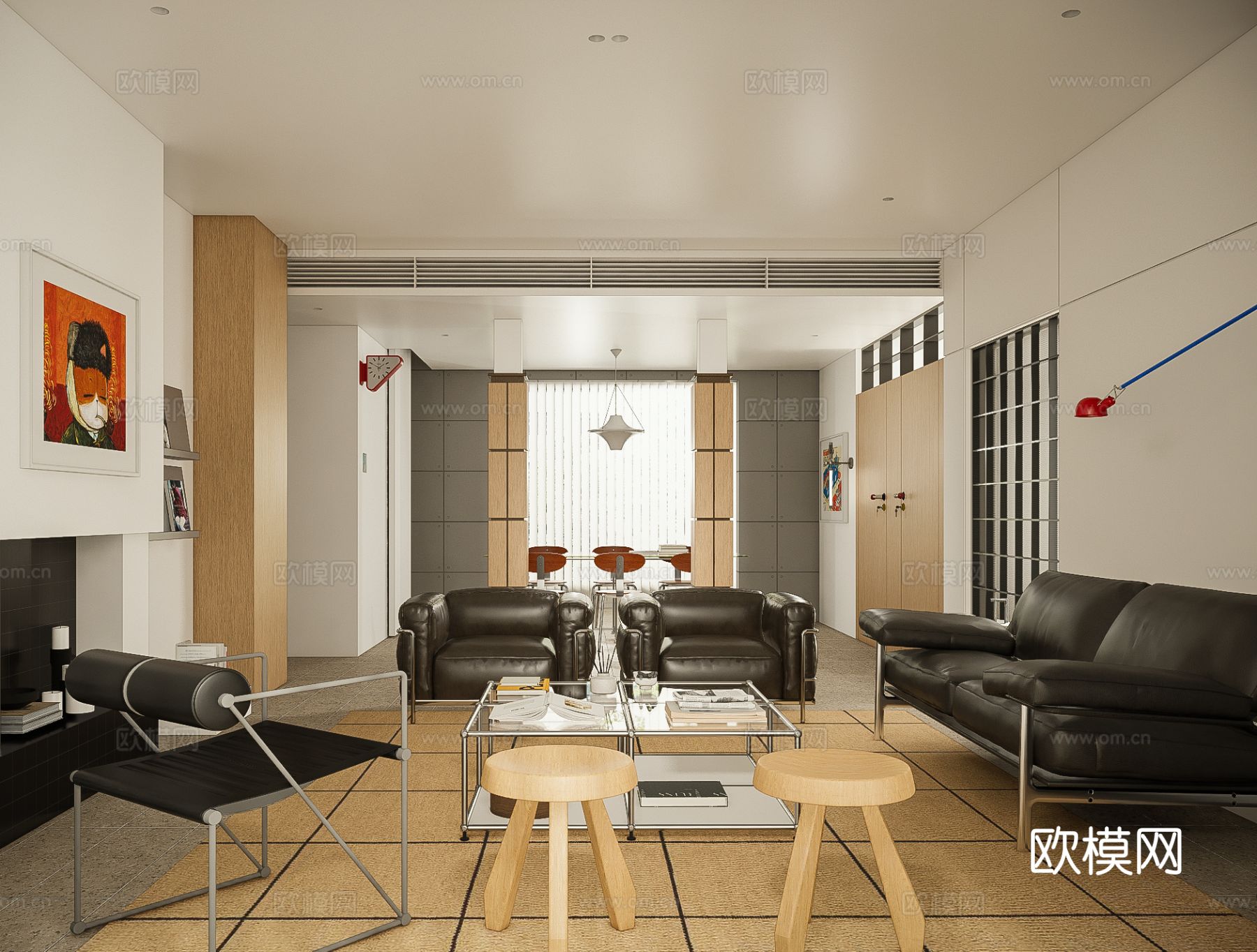 中古风客餐厅 极简客餐厅su模型下载（渲染图2）