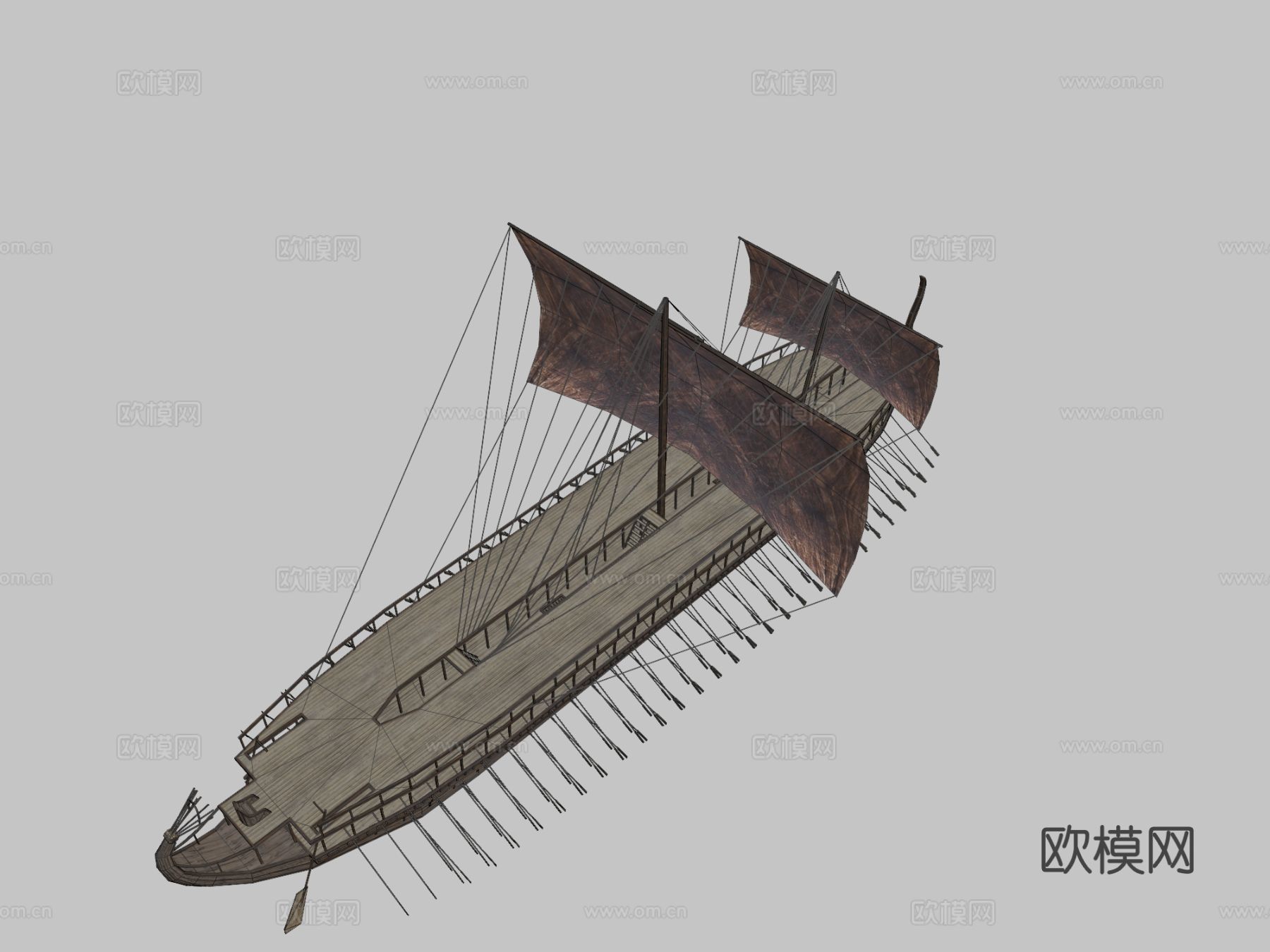 三列桨战舰3d模型