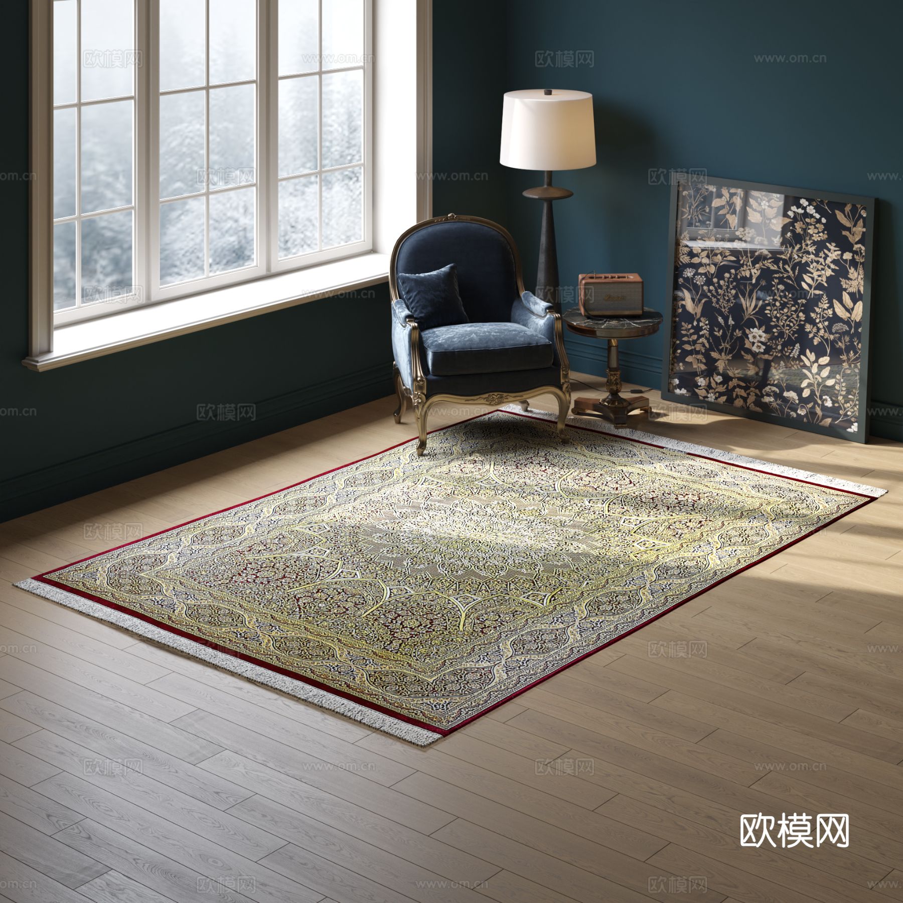 浅绿色方形花纹地毯 2025版VR材质下载