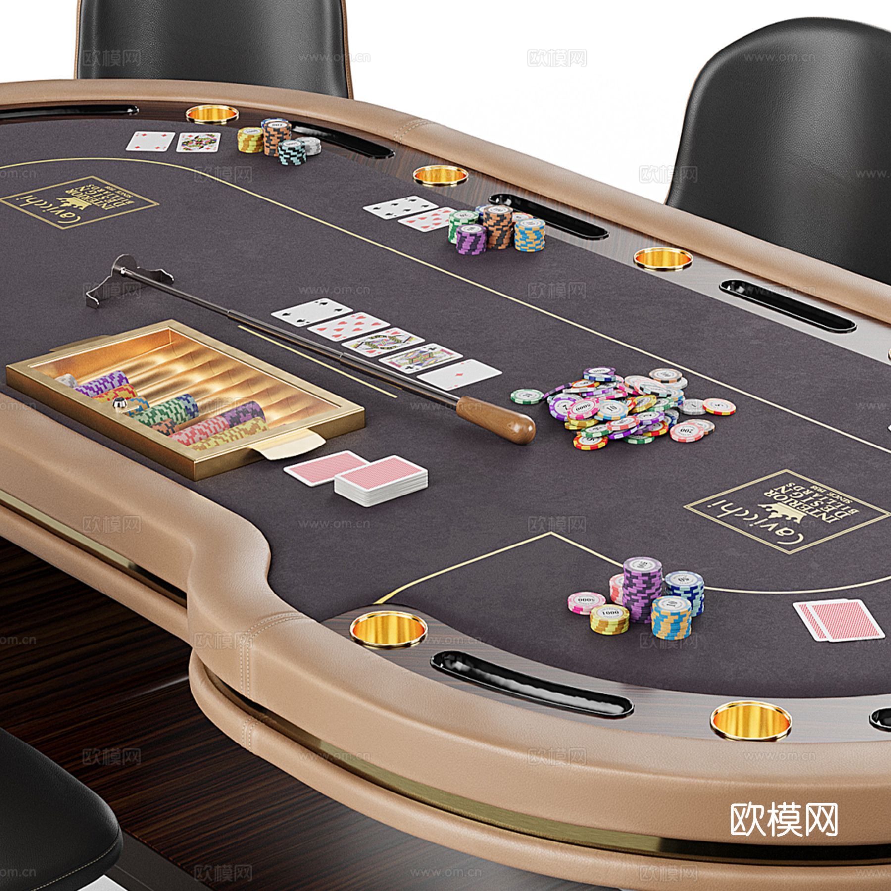 现代德州扑克 棋牌桌椅su模型