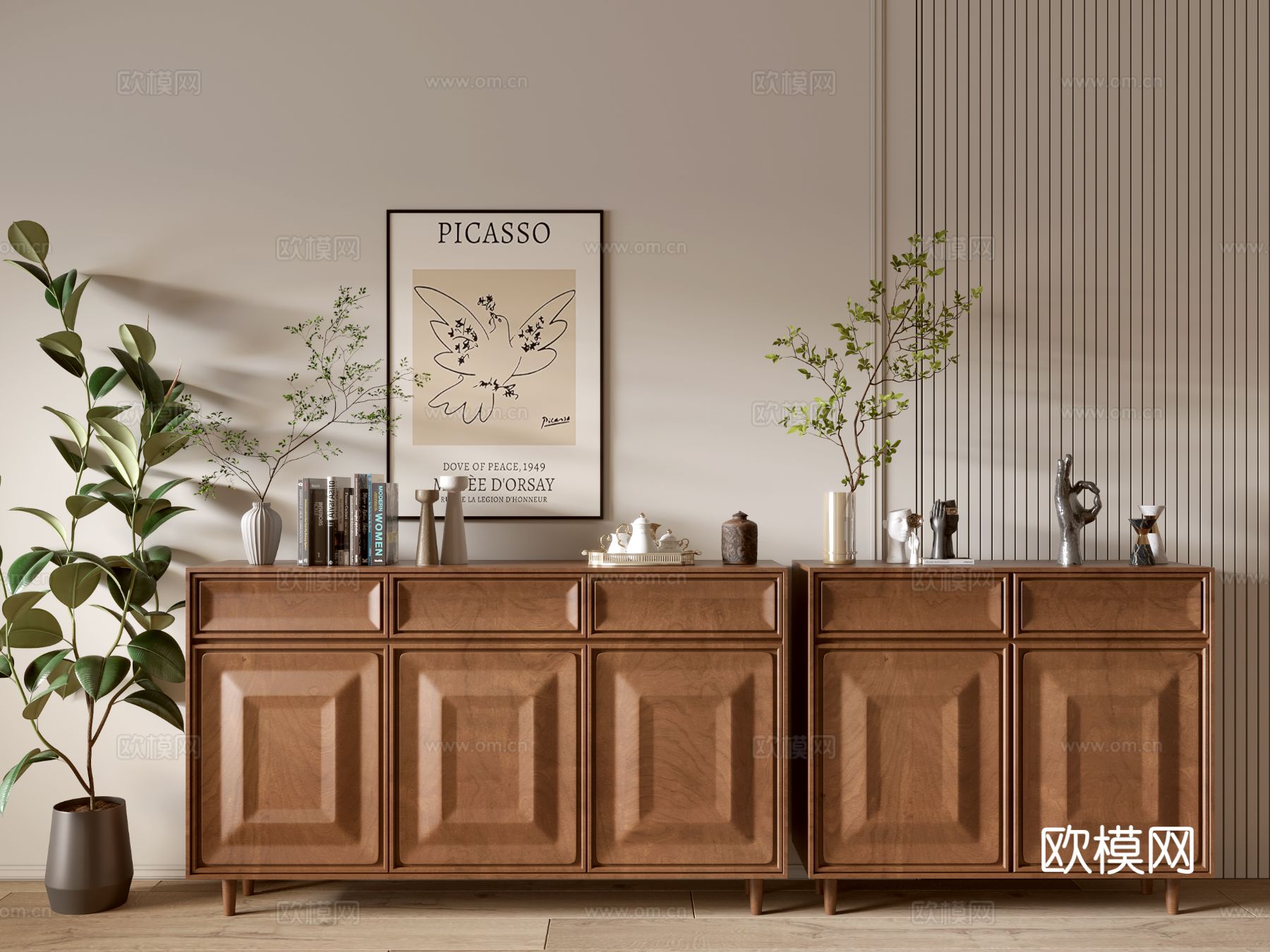 原木风玄关柜 边柜su模型下载（渲染图2）