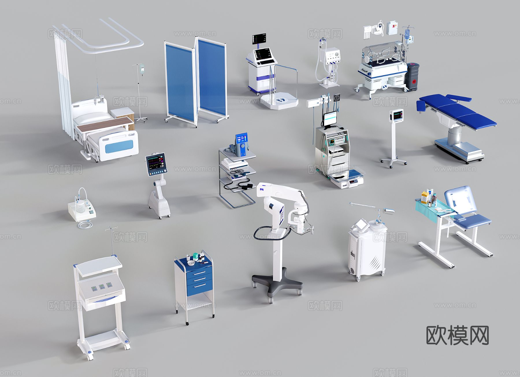 现代医疗器材 体检设备 病床 医疗设备 屏风3d模型