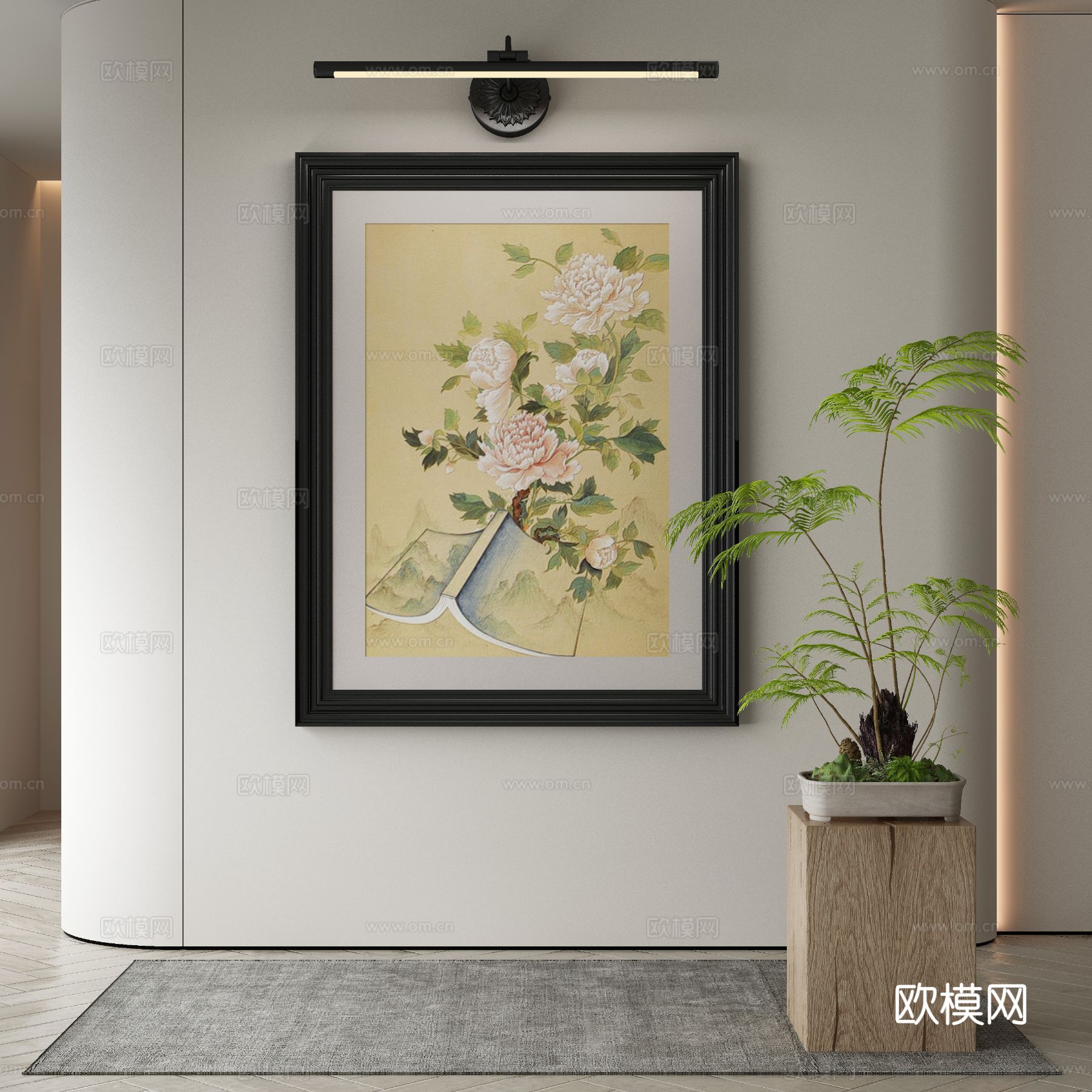 新中式花卉画 装饰画3d模型