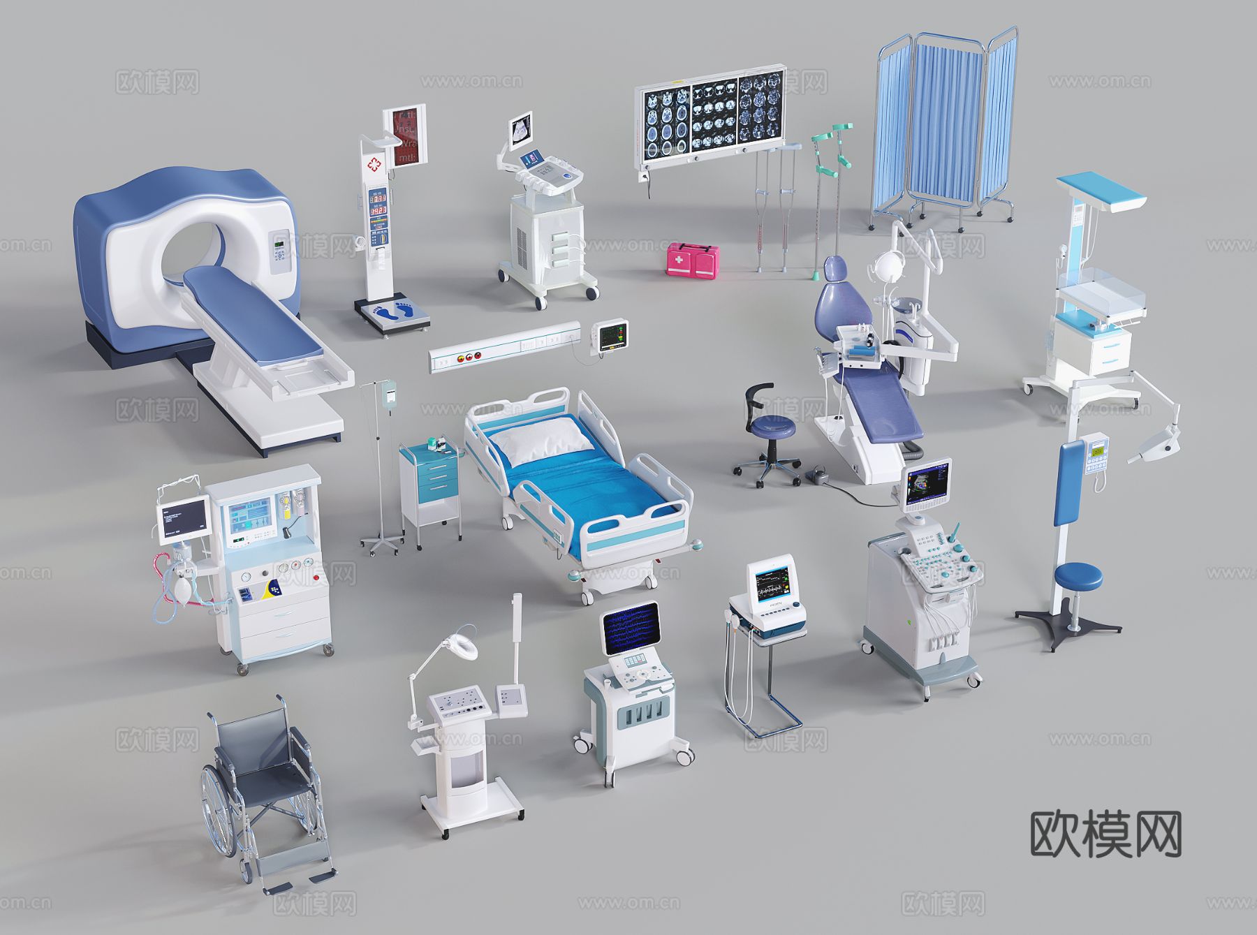 现代医疗器材 核磁 病床 牙医设备 屏风3d模型