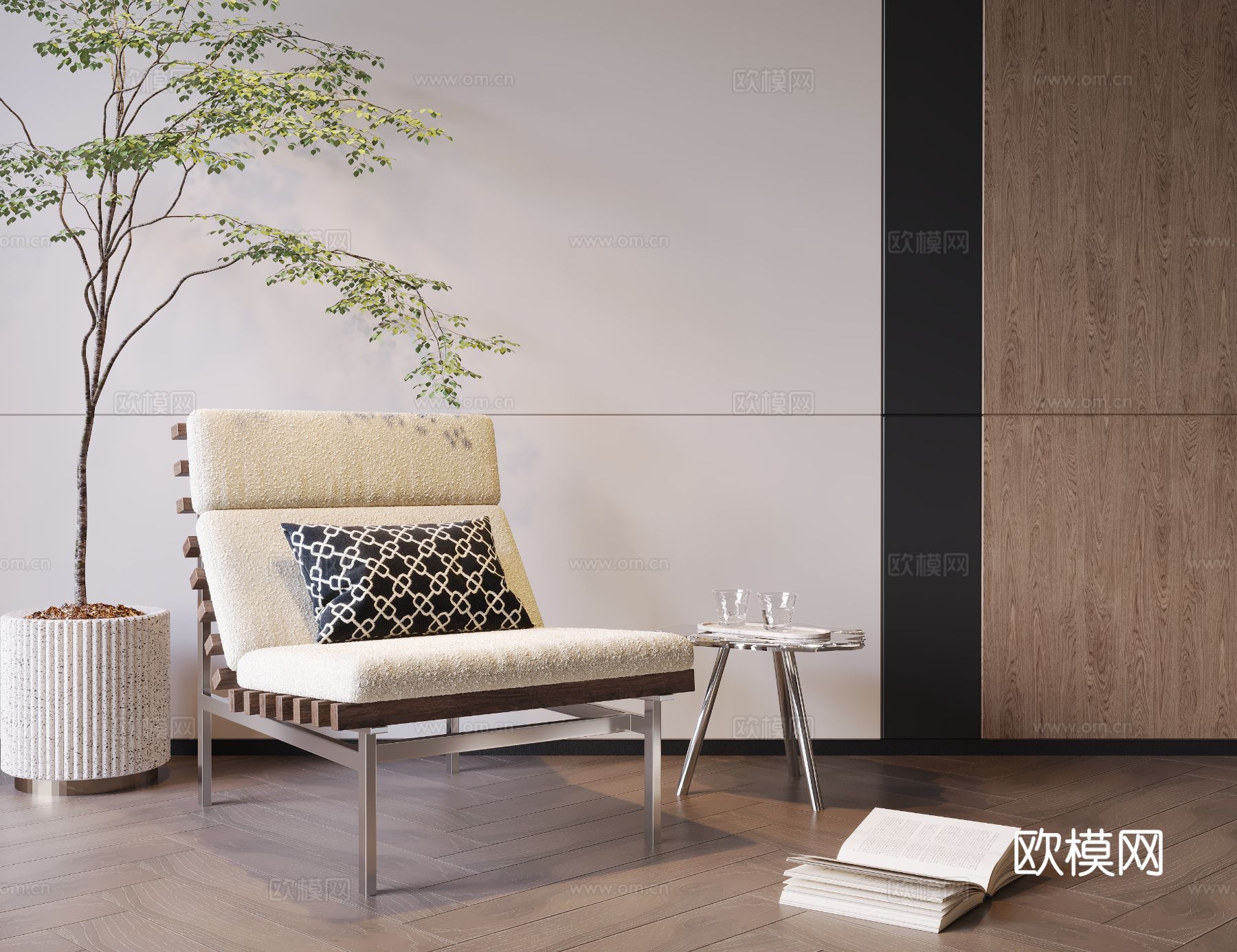 现代休闲椅 躺椅su模型下载（渲染图2）