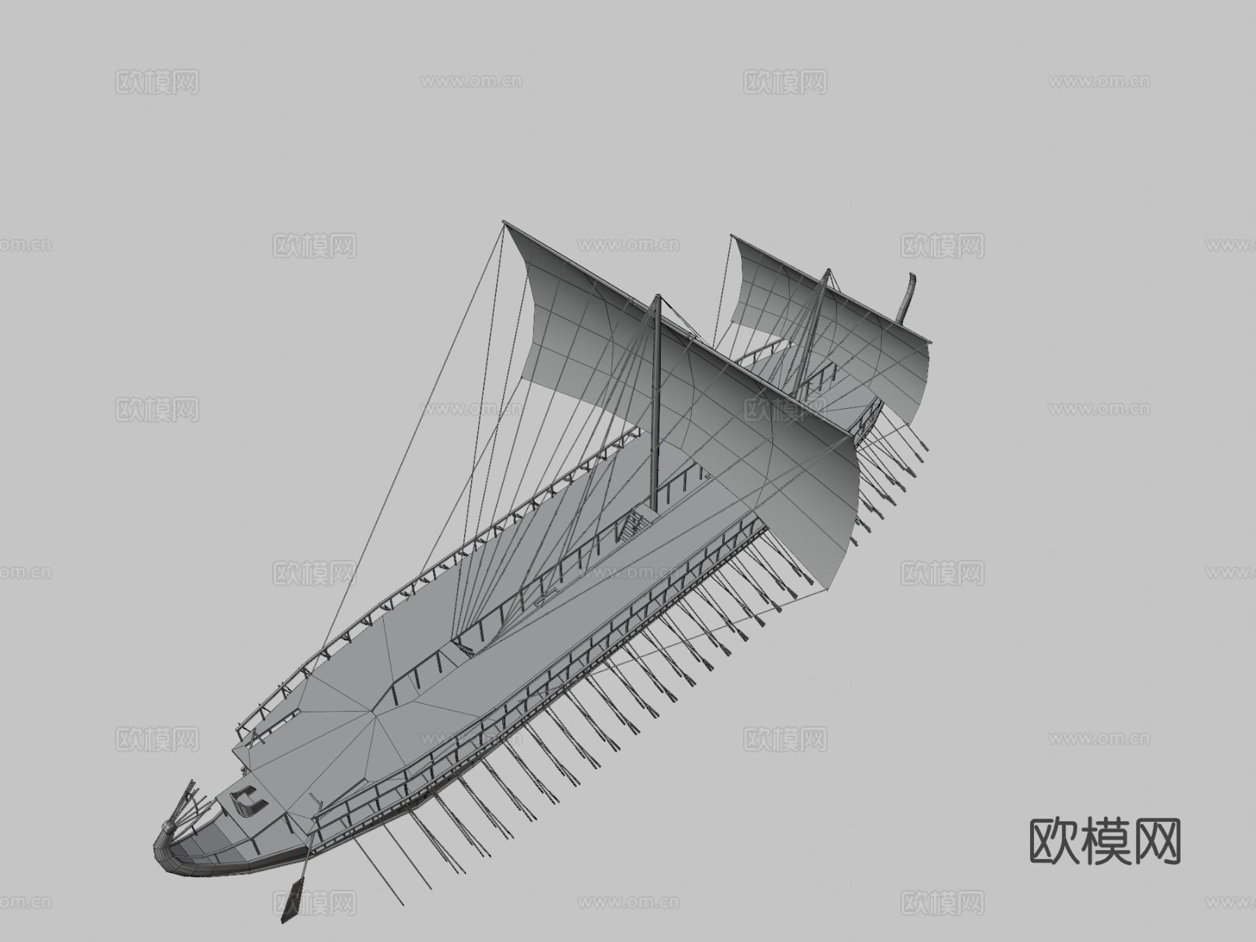 三列桨战舰3d模型