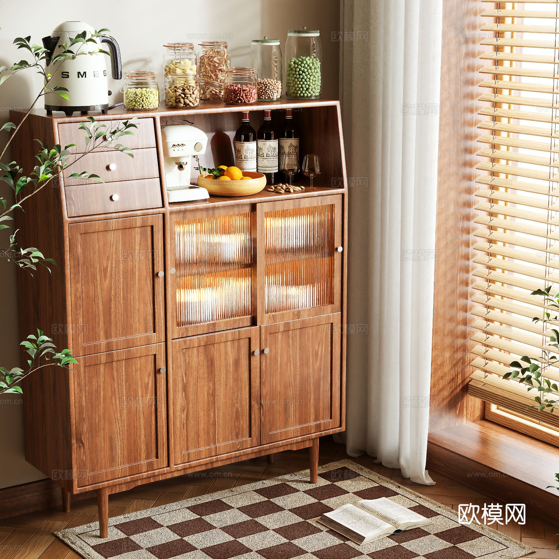 中古风餐边柜3d模型下载