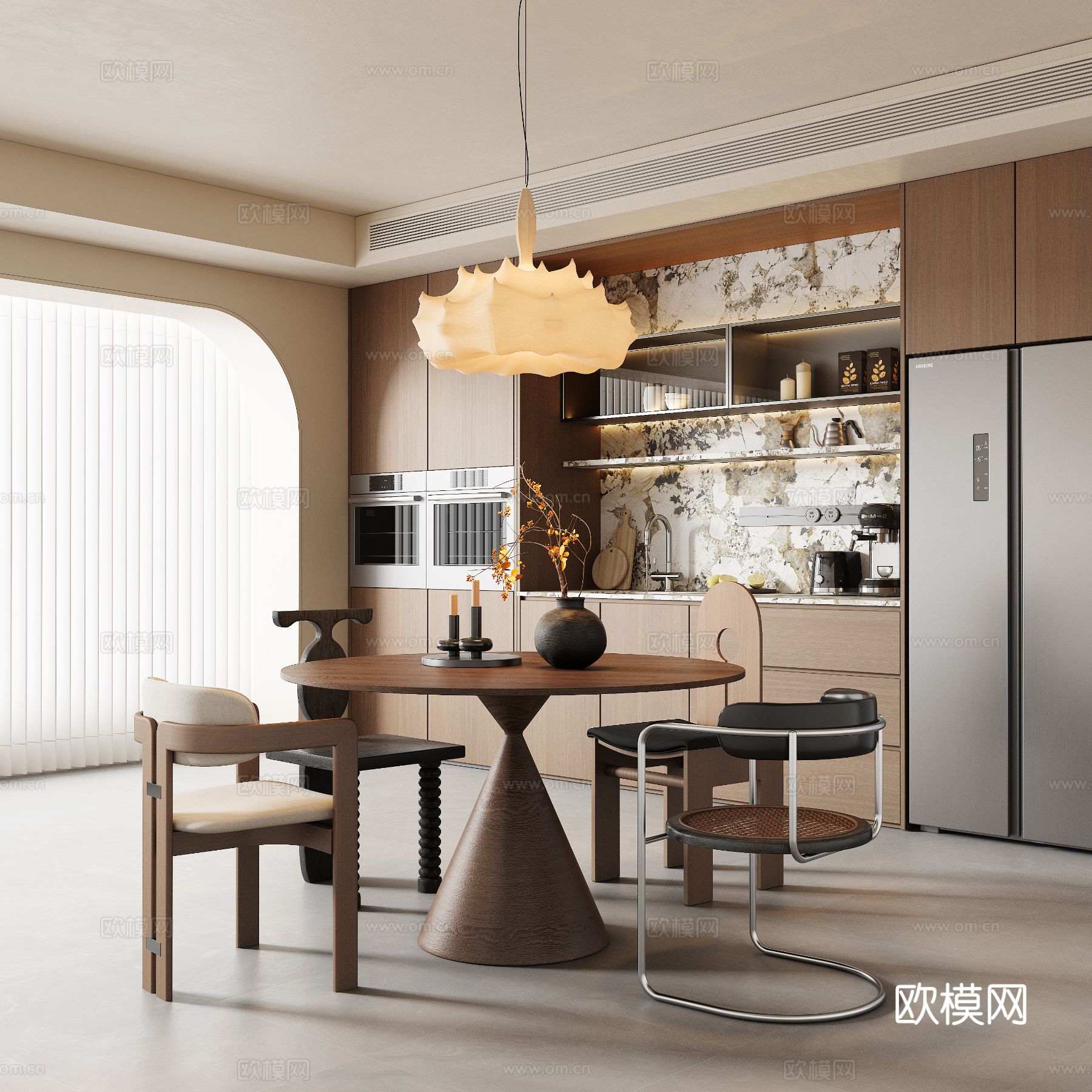 中古风餐桌椅3d模型下载