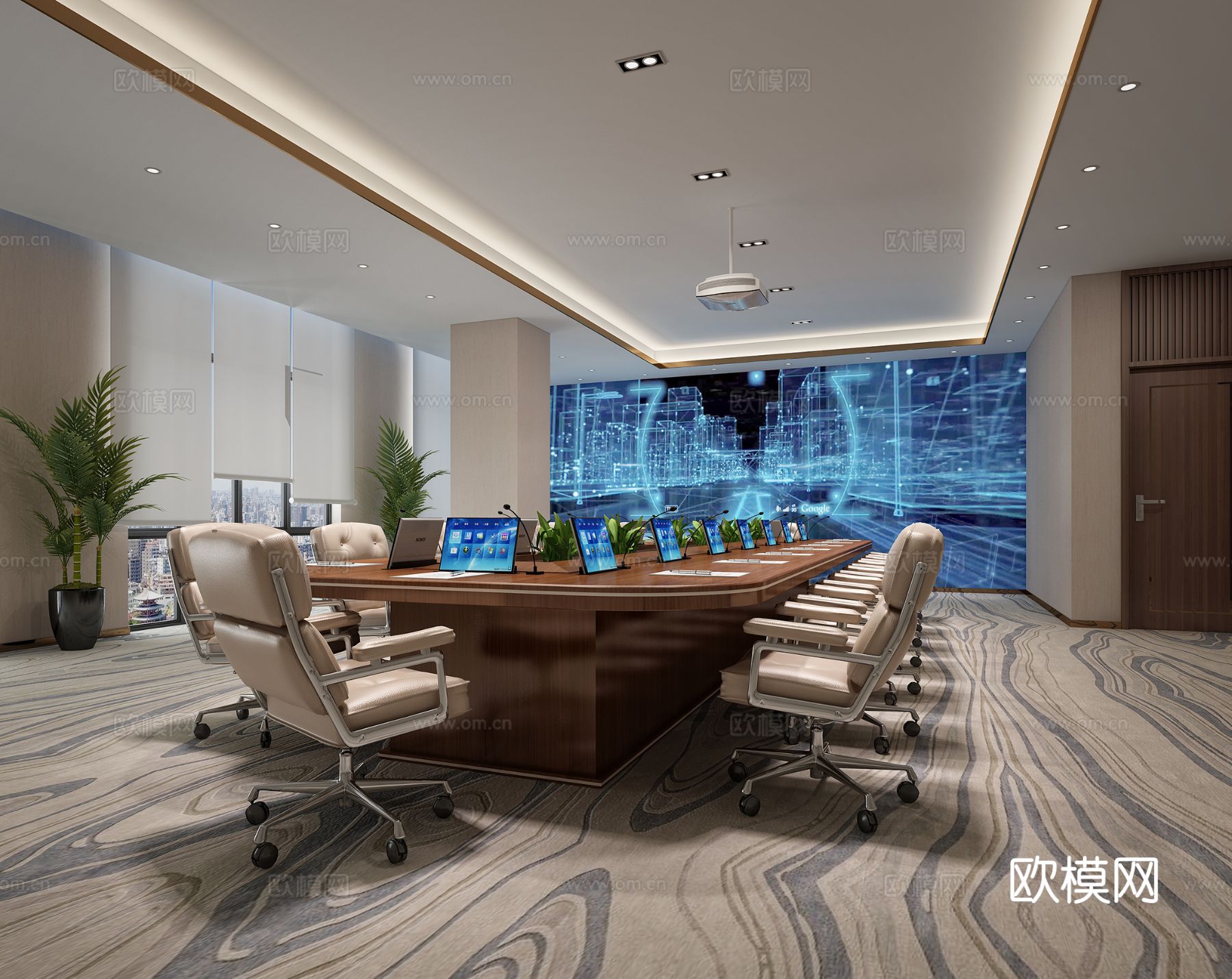 现代会议室3d模型下载（渲染图2）