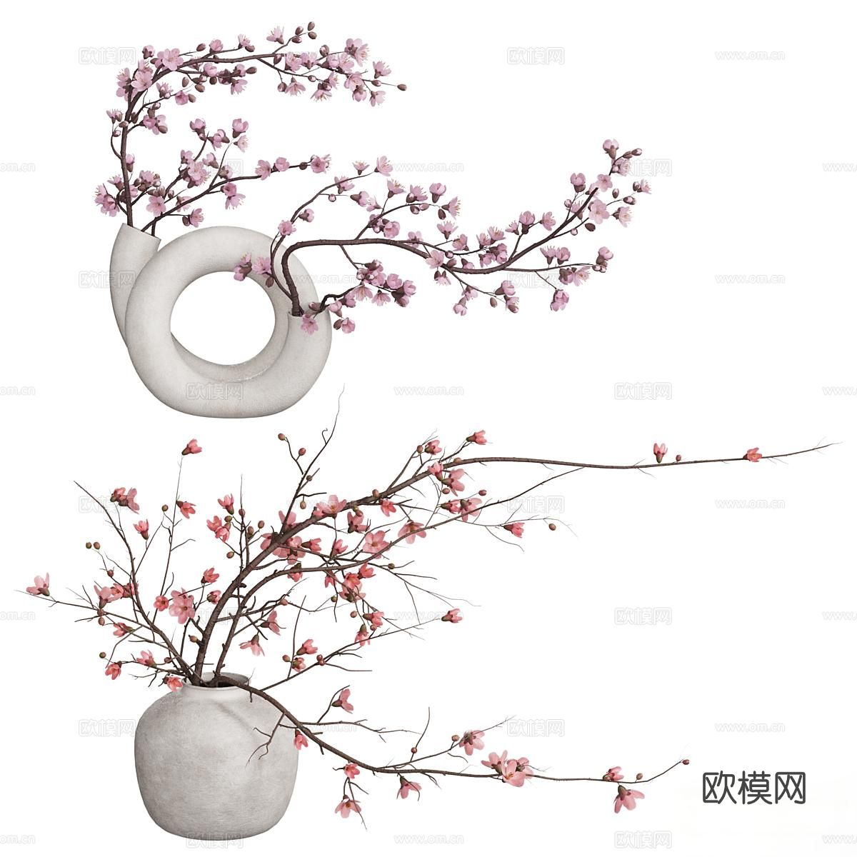 侘寂花瓶 花艺 鲜花 插花3d模型