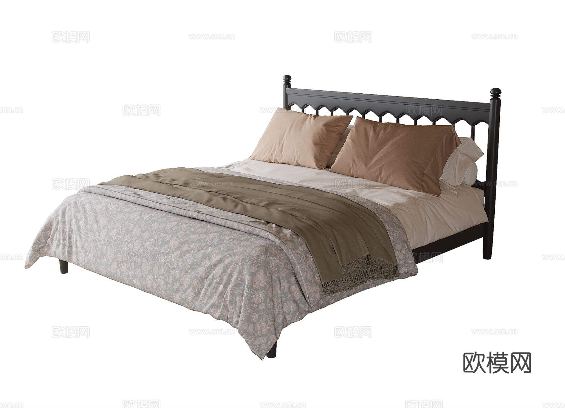 法式双人床su模型下载（渲染图2）