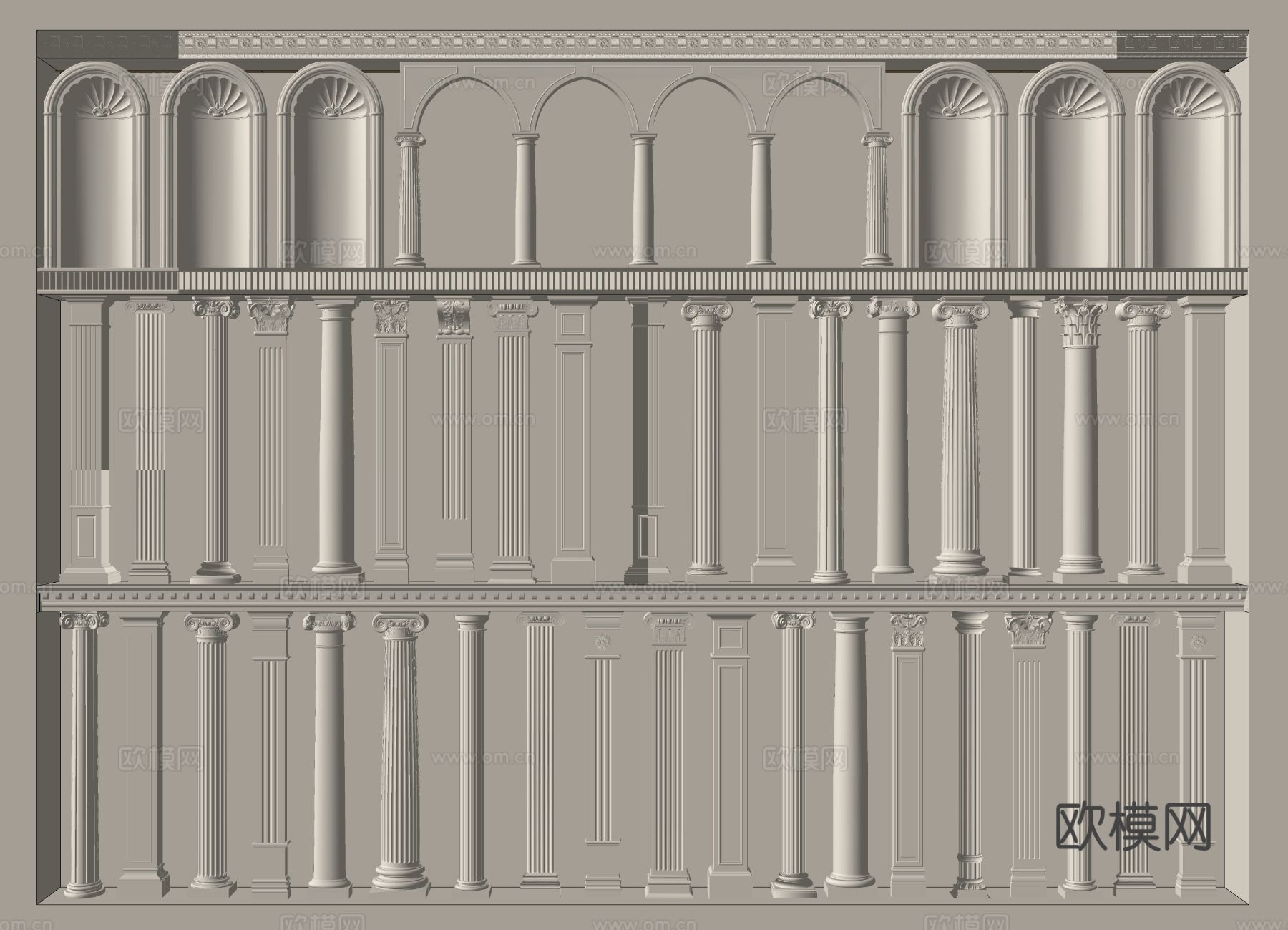 简欧罗马柱 石膏柱 拱门su模型