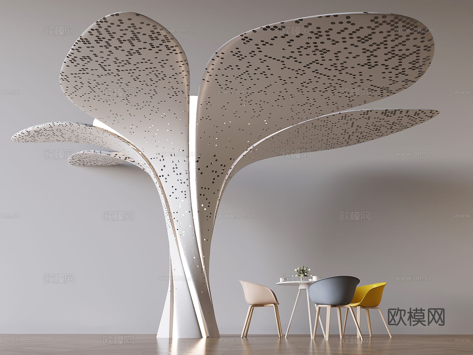 新中式树枝柱子 喇叭花瓣柱子3d模型下载