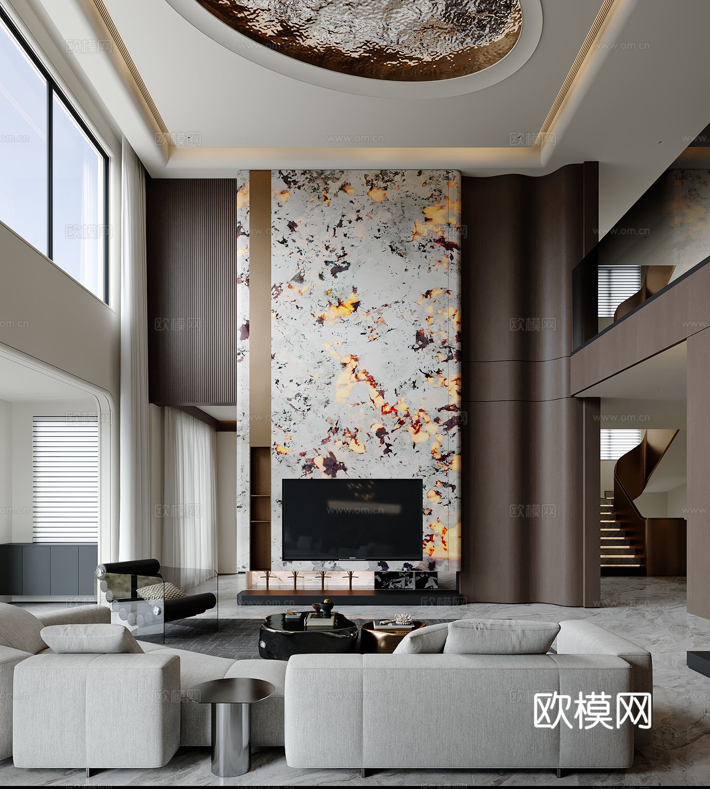 现代别墅客厅 挑高客厅3d模型下载