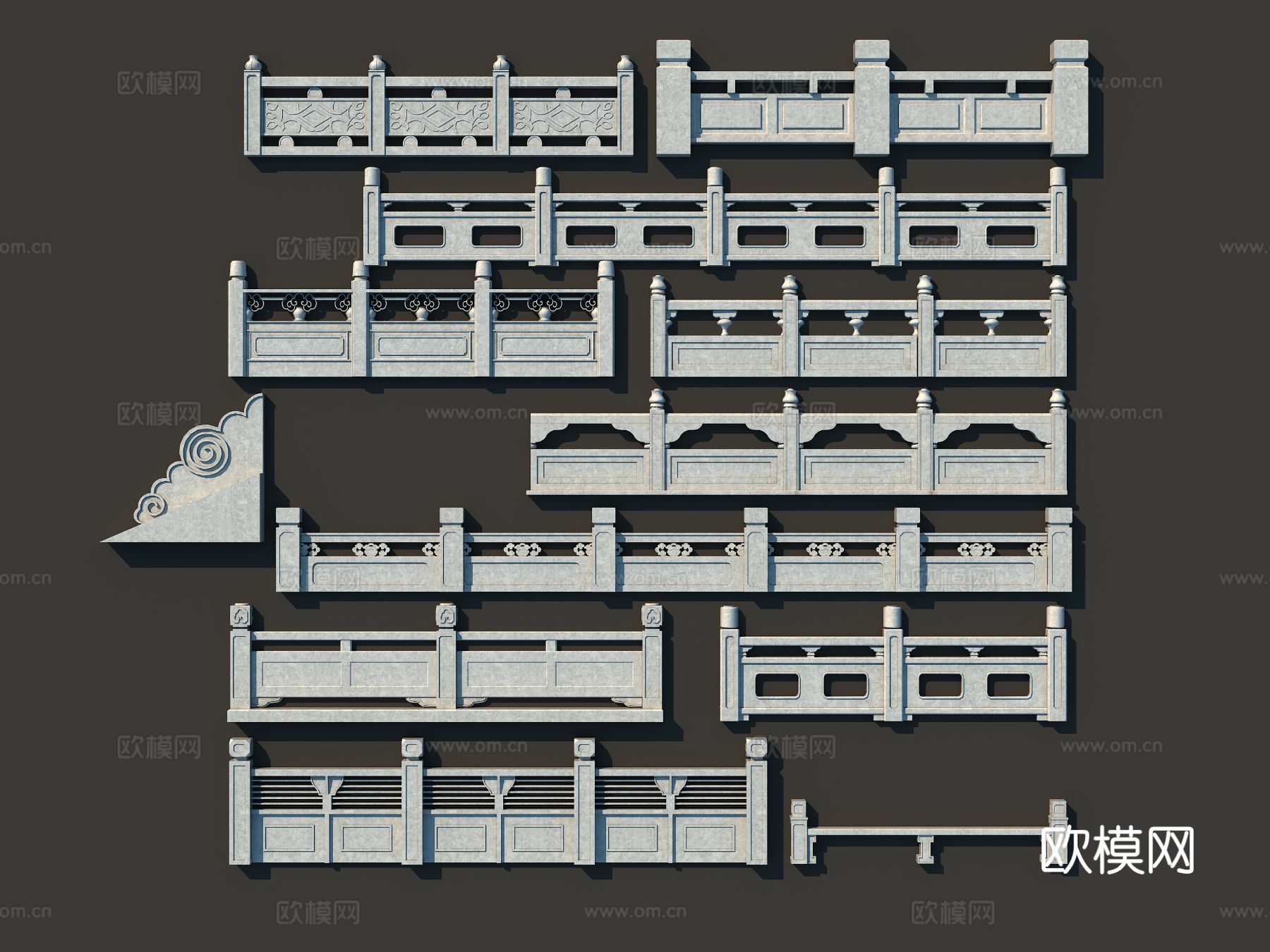 新中式栏杆 围栏 护栏 栏河3d模型