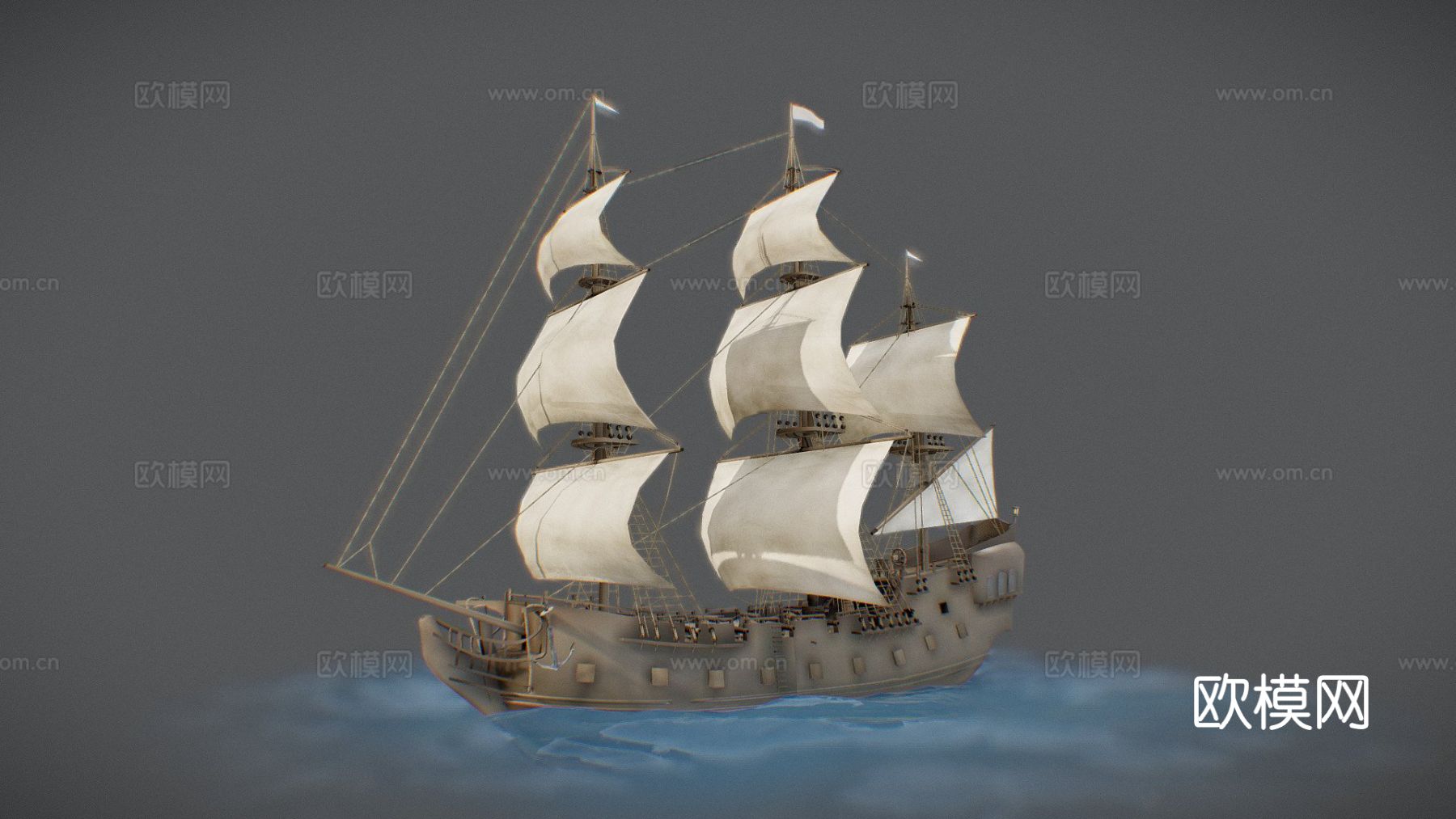 帆船 船只 海盗船 船帆3d模型下载（渲染图1）