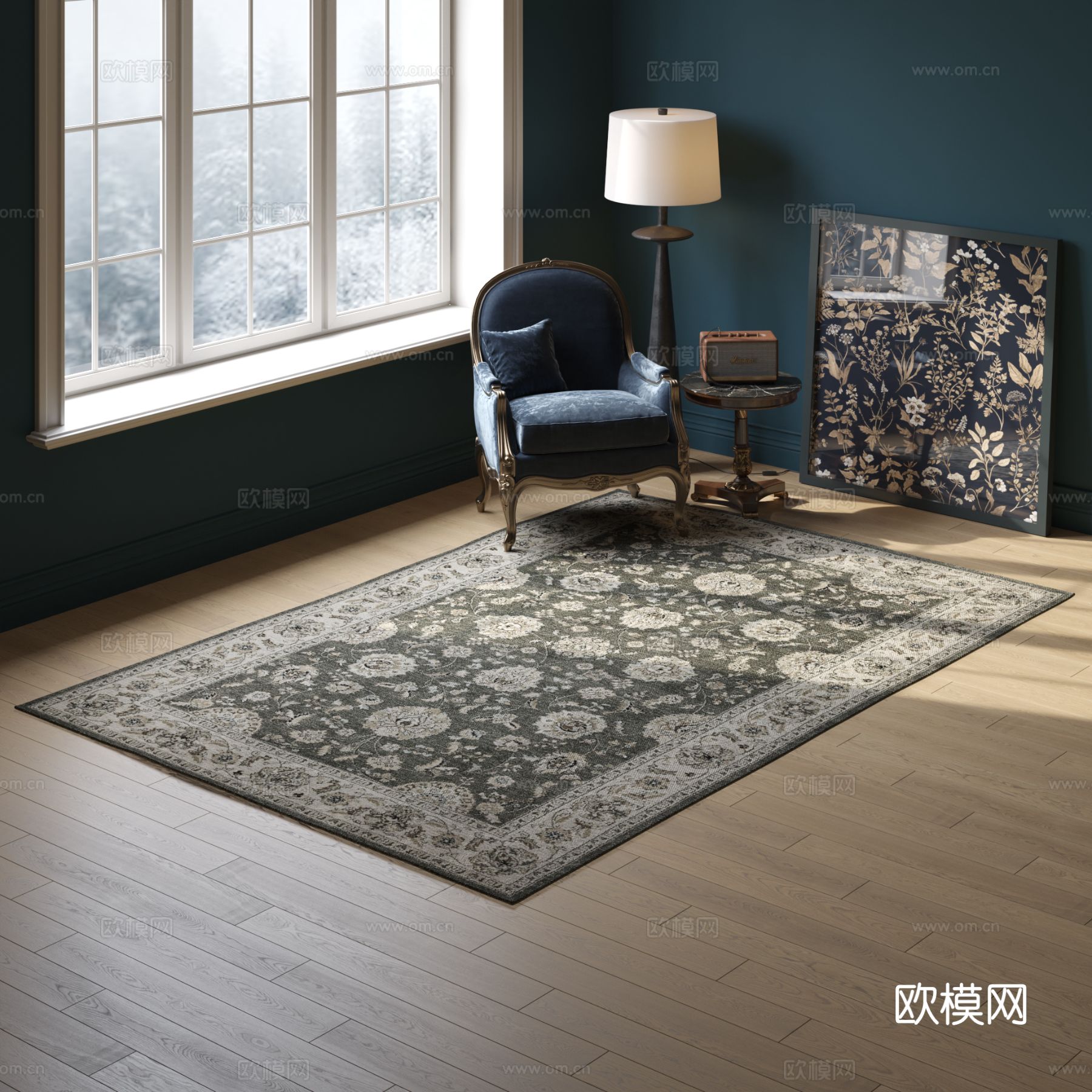 绿色方形花纹地毯 2025版VR材质下载