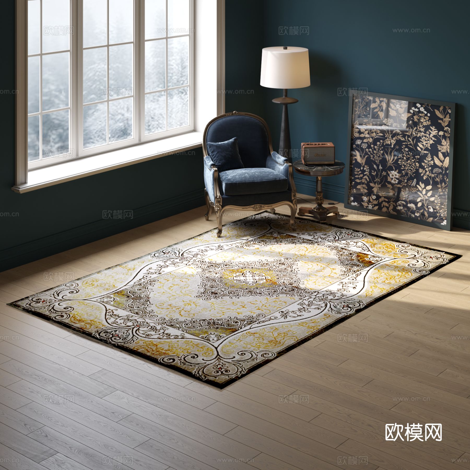 欧式方形花纹地毯 2025版VR材质下载
