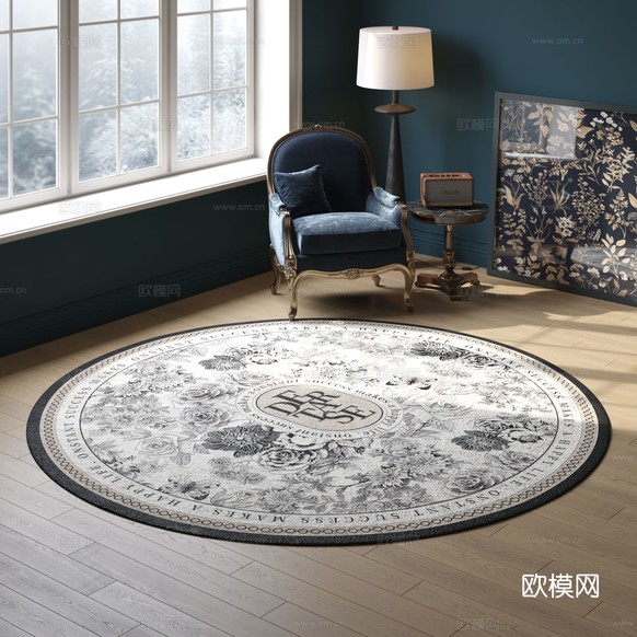 黑白圓形花紋地毯 2025版VR材質下載
