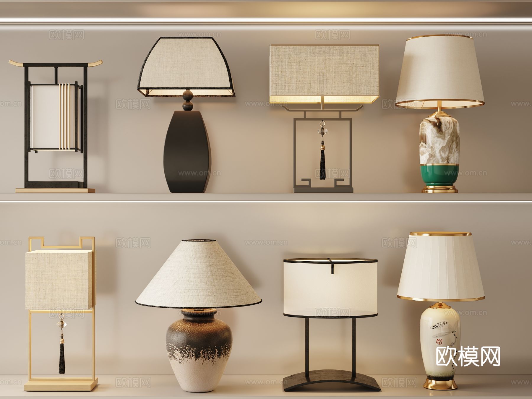 新中式台灯 卧室台灯3d模型下载