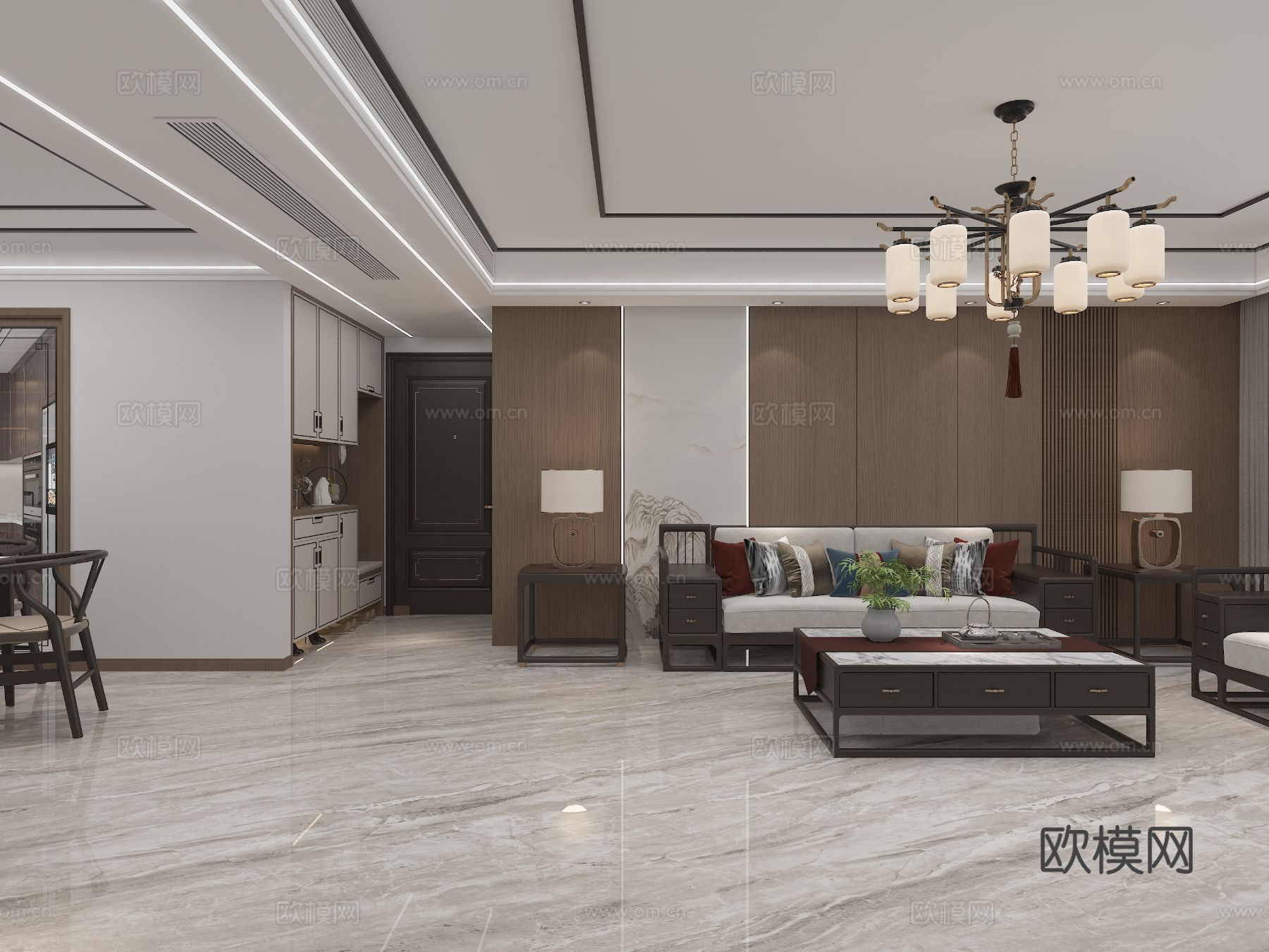 新中式平层 客餐厅装修效果图下载（渲染图4）