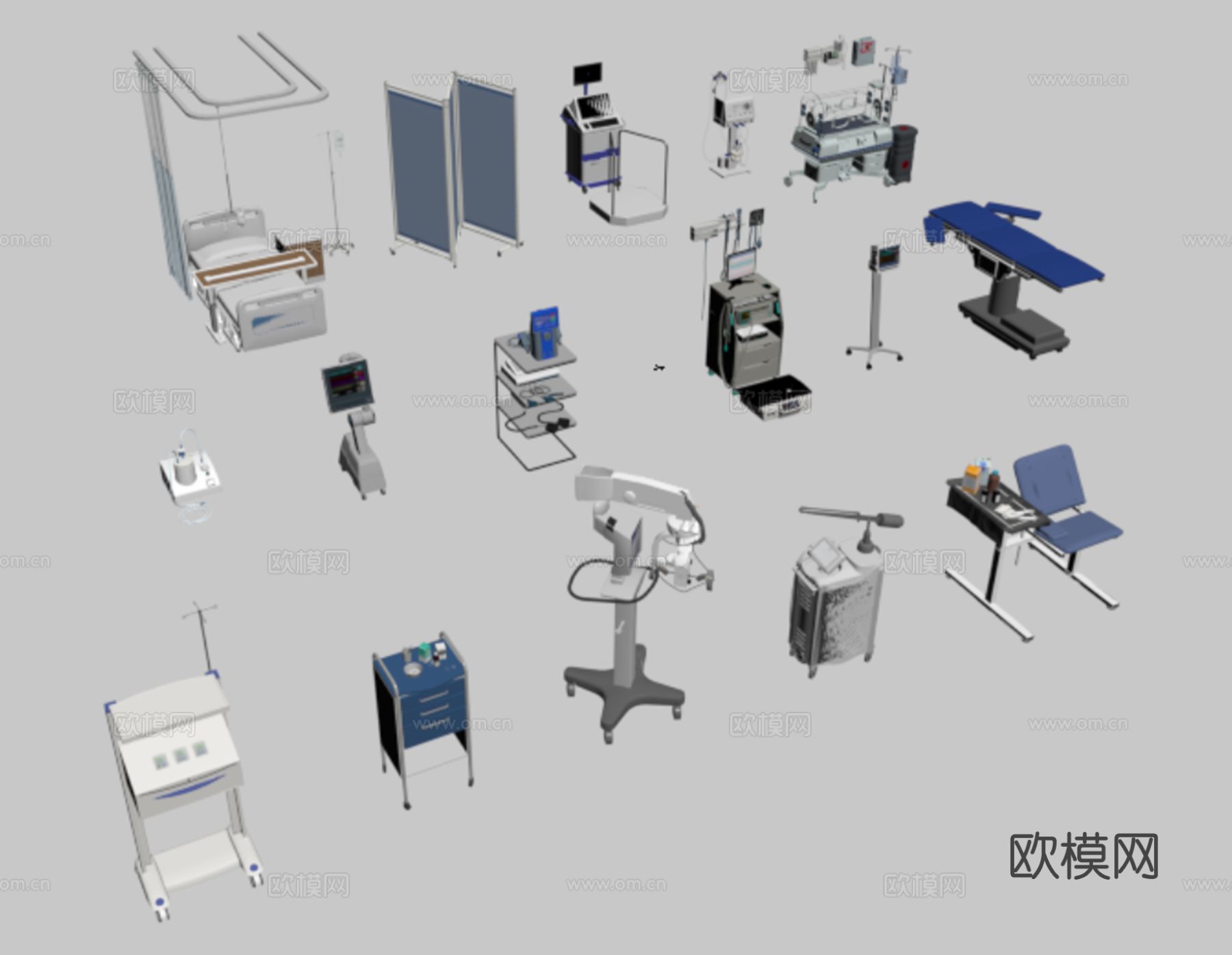 现代医疗器材 体检设备 病床 医疗设备 屏风su模型